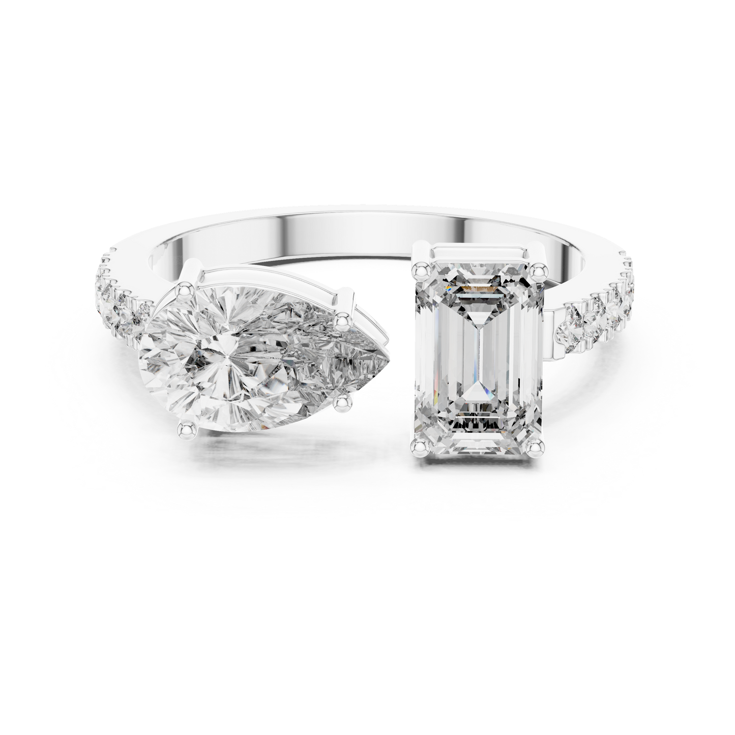 Pear and Emerald Cut Diamond Open Cuff Ring