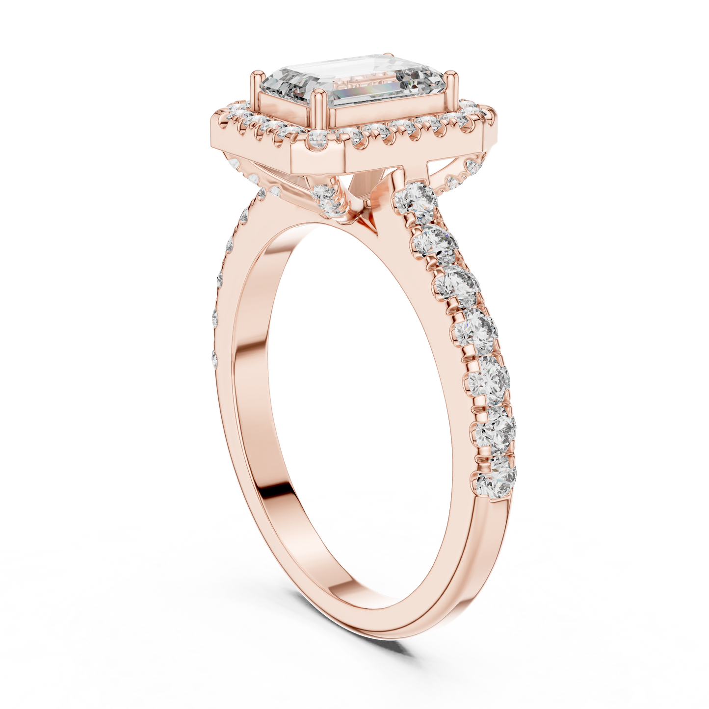 Emerald Diamond Engagement Ring With Halo Setting