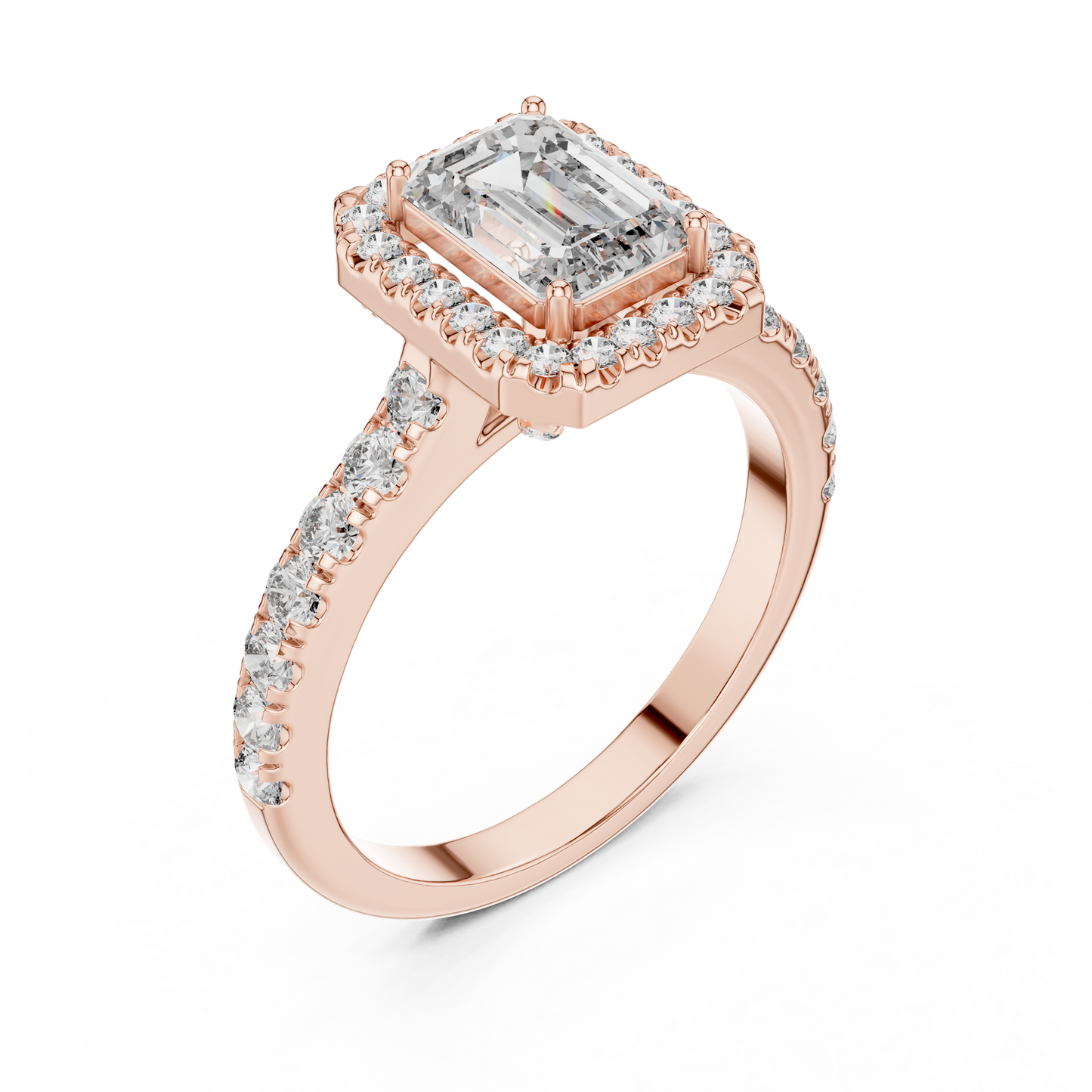 Emerald Diamond Engagement Ring With Halo Setting