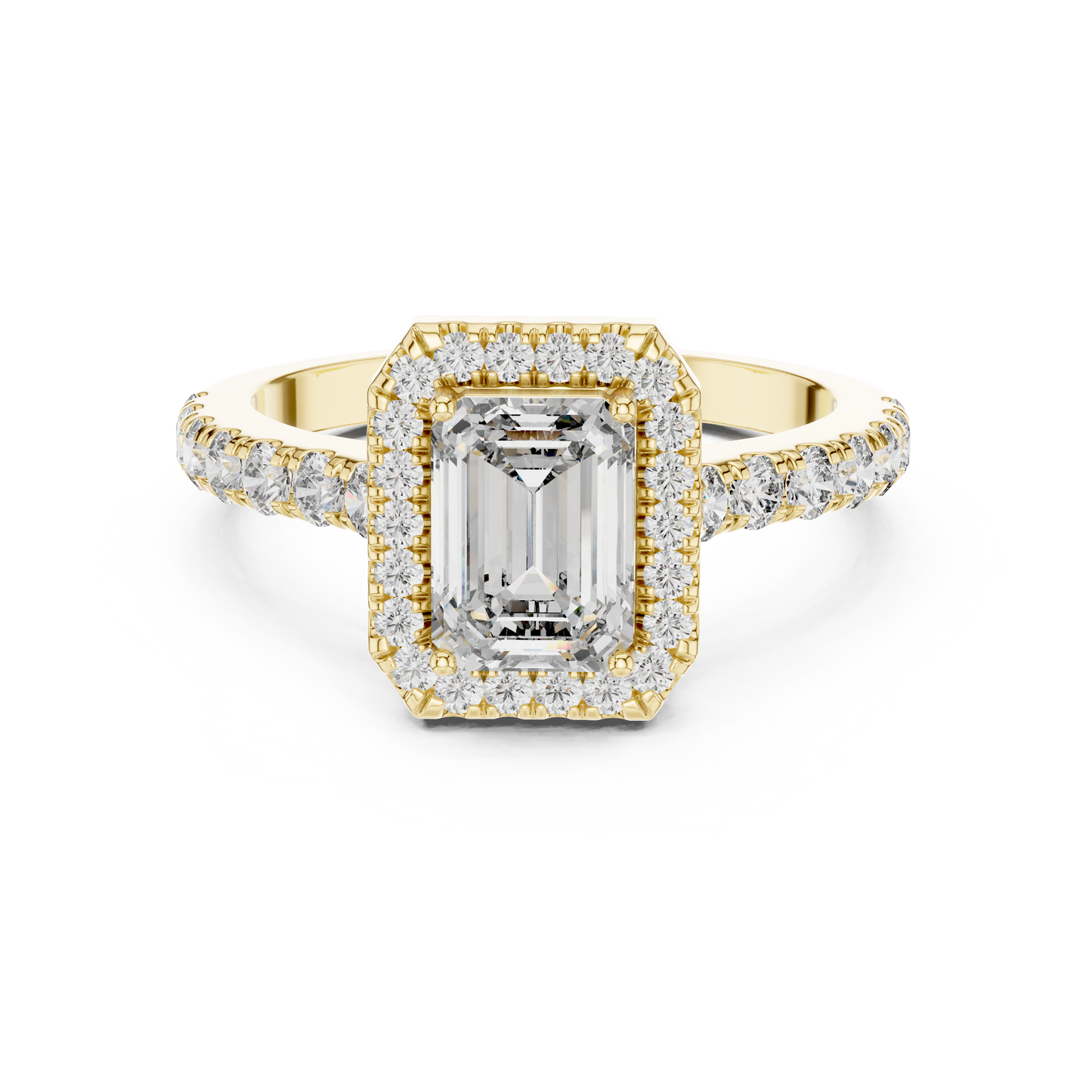 Emerald Diamond Engagement Ring With Halo Setting