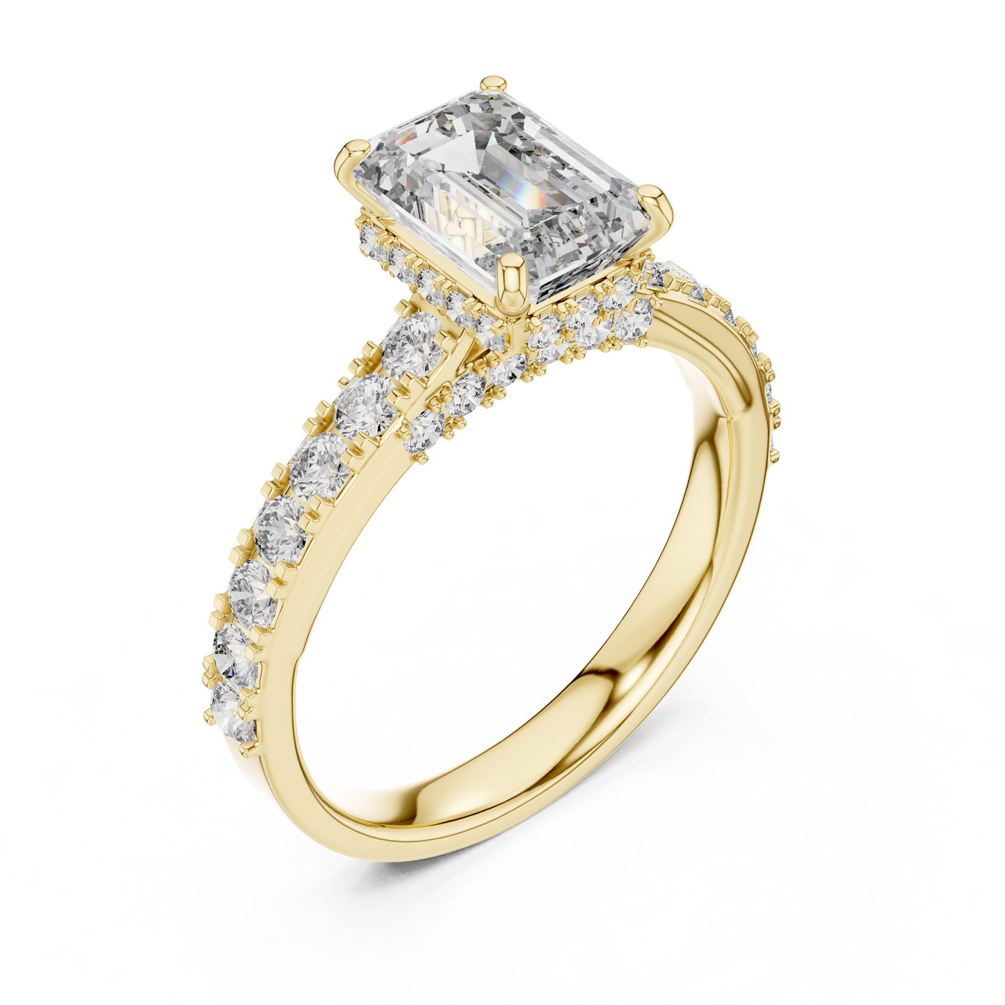 Emerald Cut Hidden Halo Diamond Engagement Ring