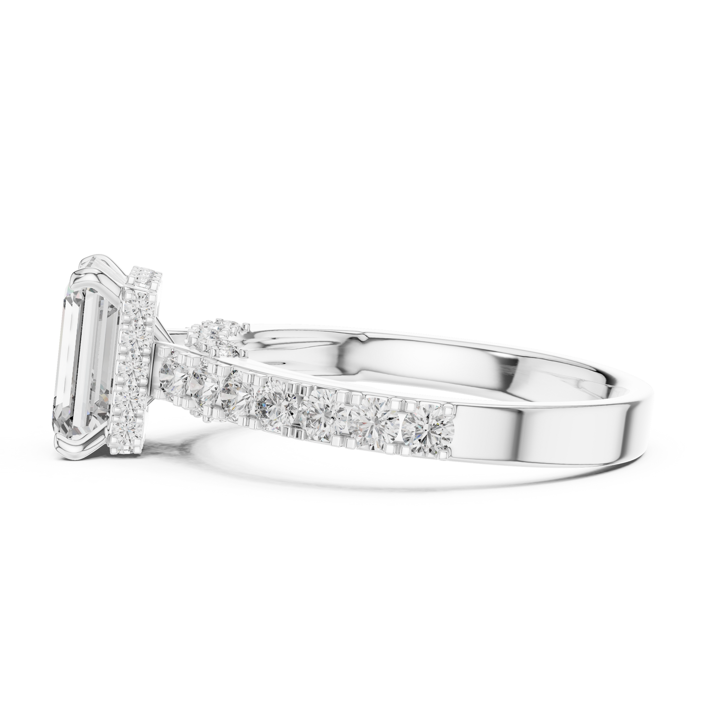 Emerald Cut Hidden Halo Diamond Engagement Ring