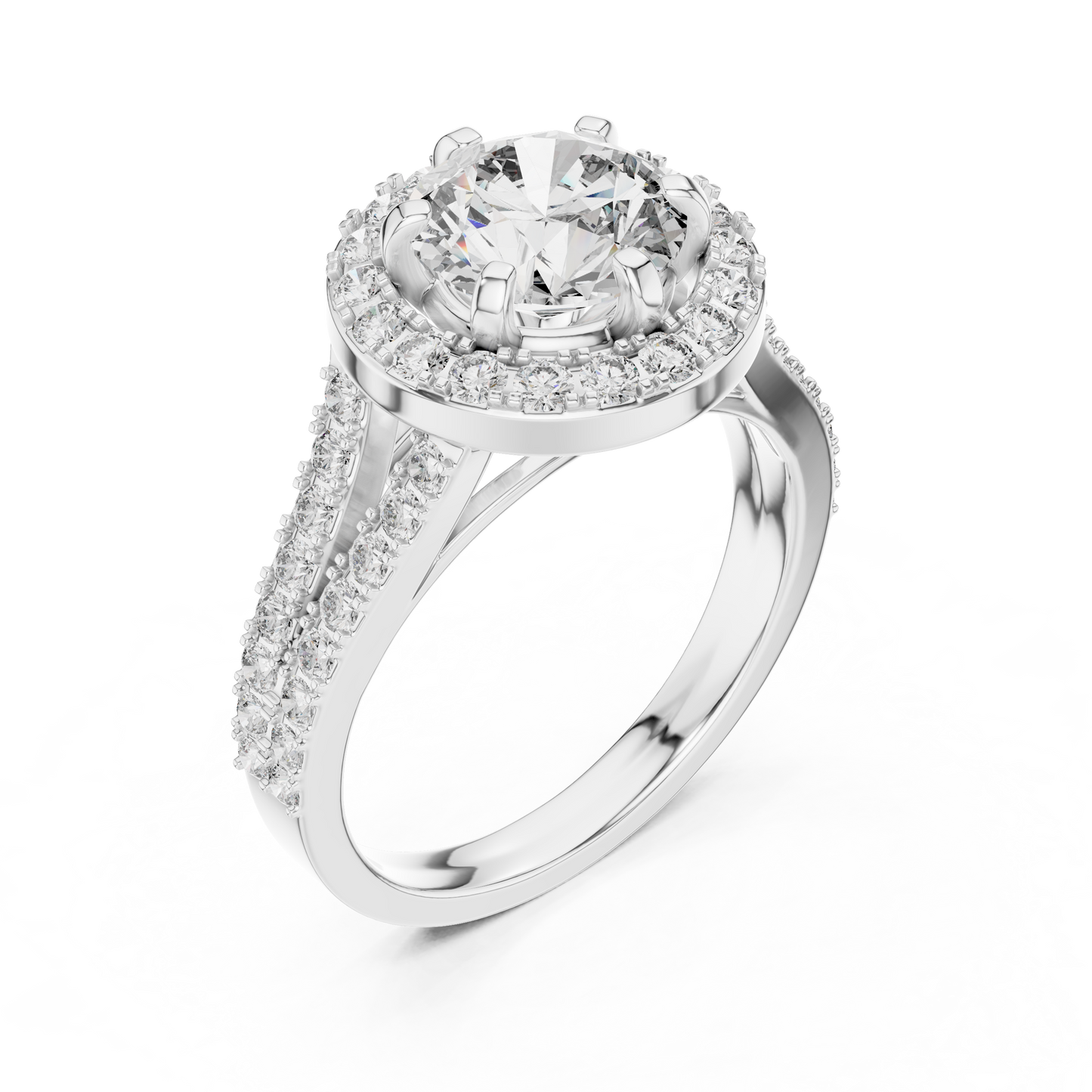 Lab Diamond Round Cut Double Shank Engagement Ring