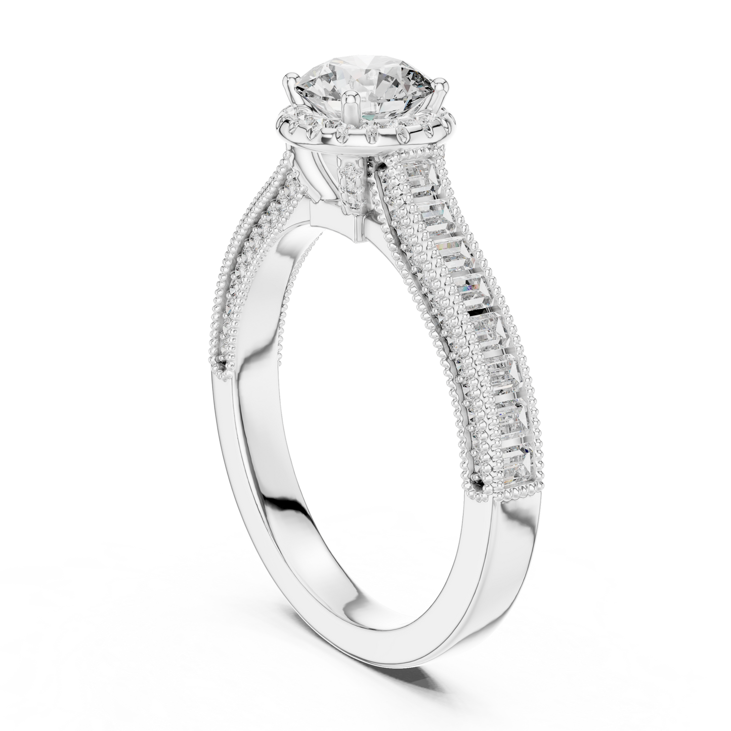 Round And Bag Solitaire Diamond Engagement Ring