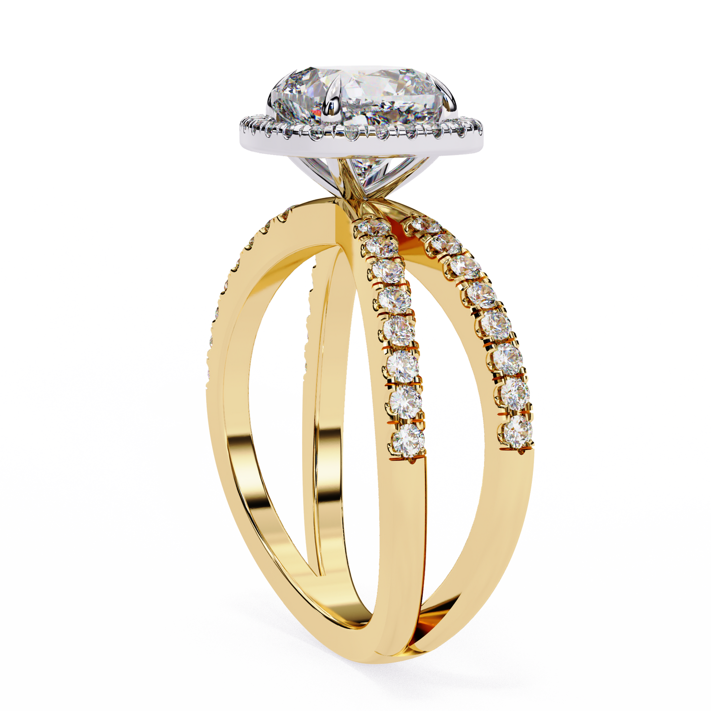 Cushion Cut Lab Diamond Split Shank Engagement Ring