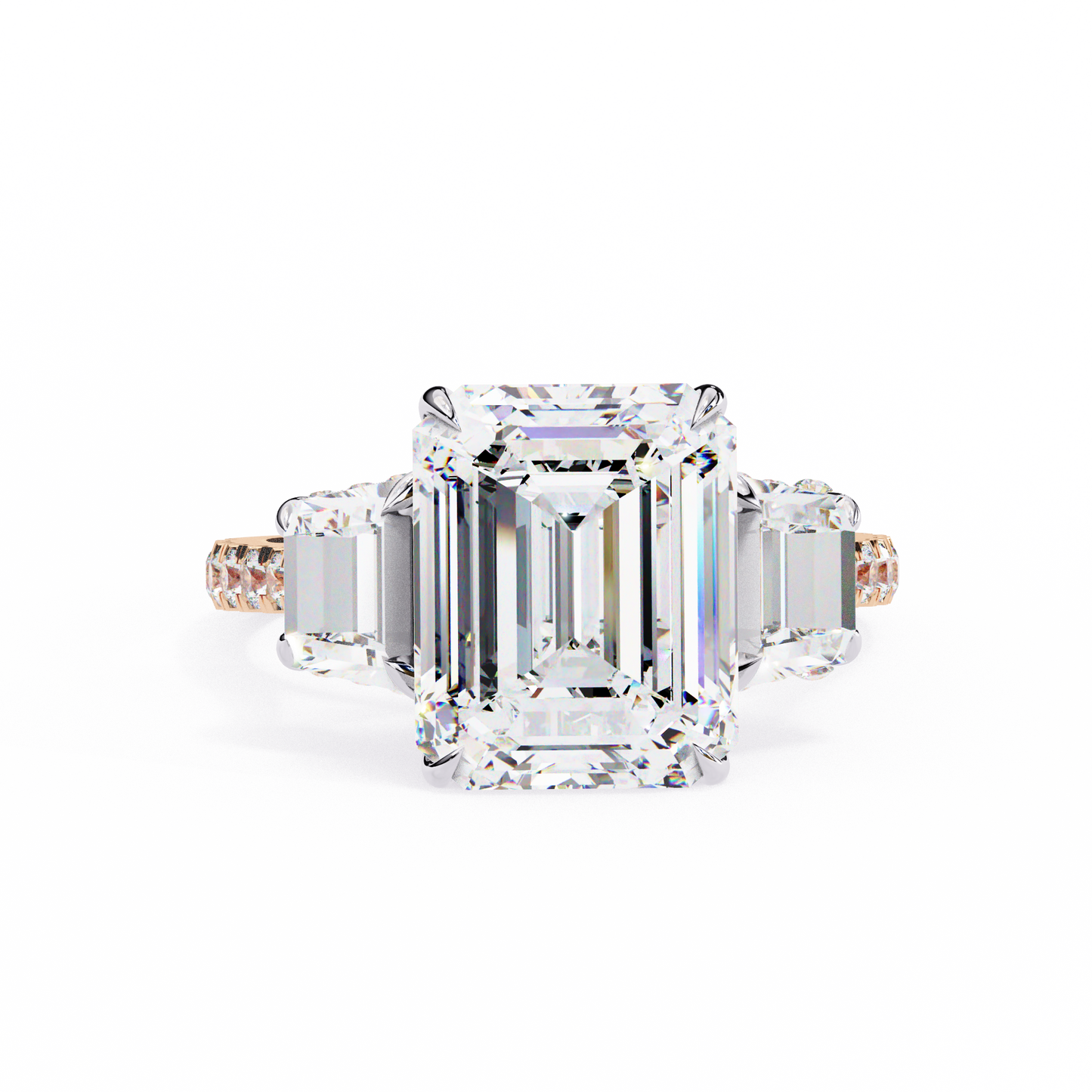 Emerald Cut Lab Diamond Three Stone Ring