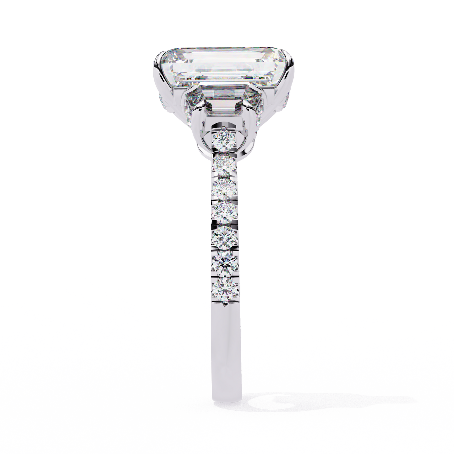 Emerald Cut Lab Diamond Three Stone Ring