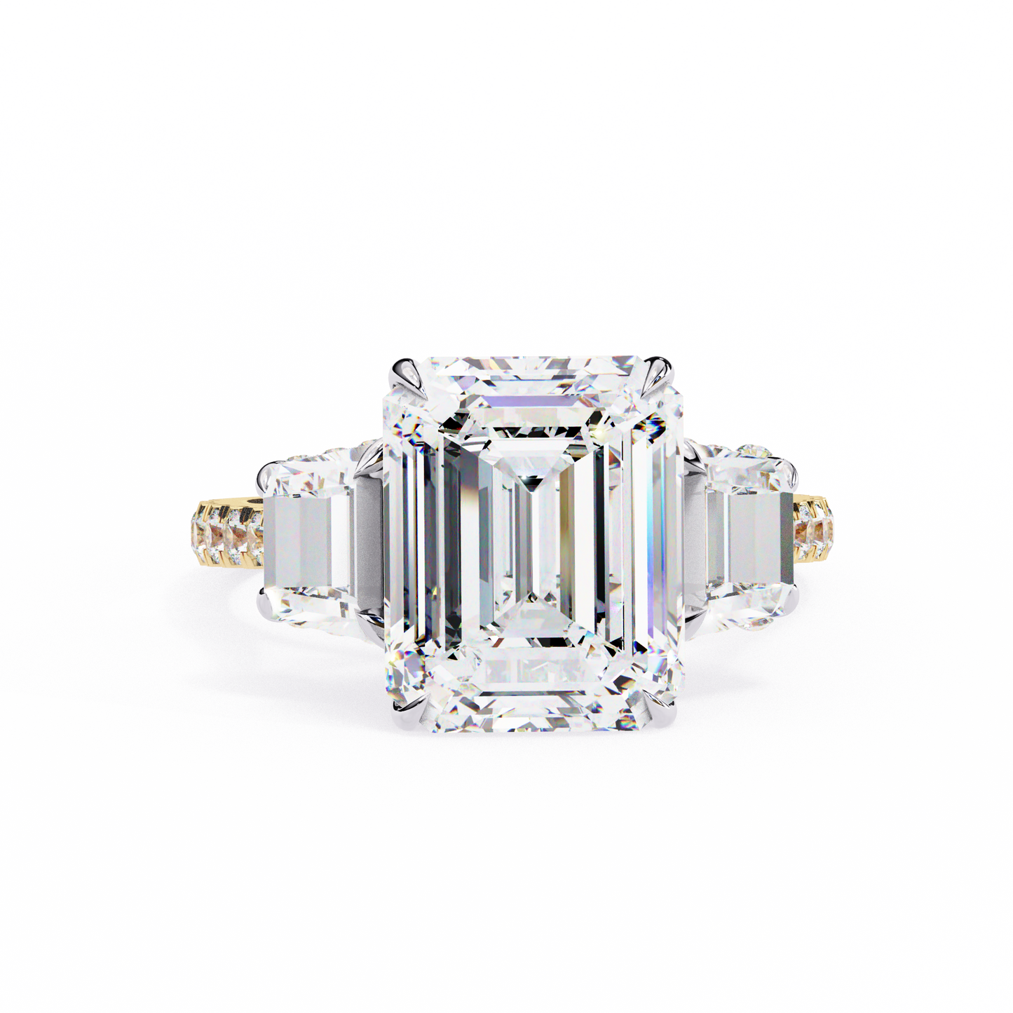 Emerald Cut Lab Diamond Three Stone Ring