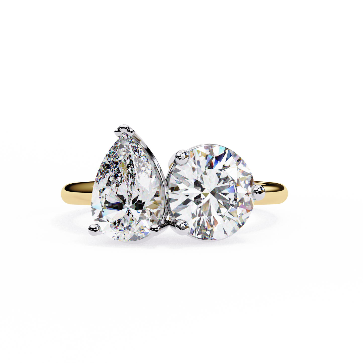 Round And Pear cut Lab Diamond Two Stone Ring