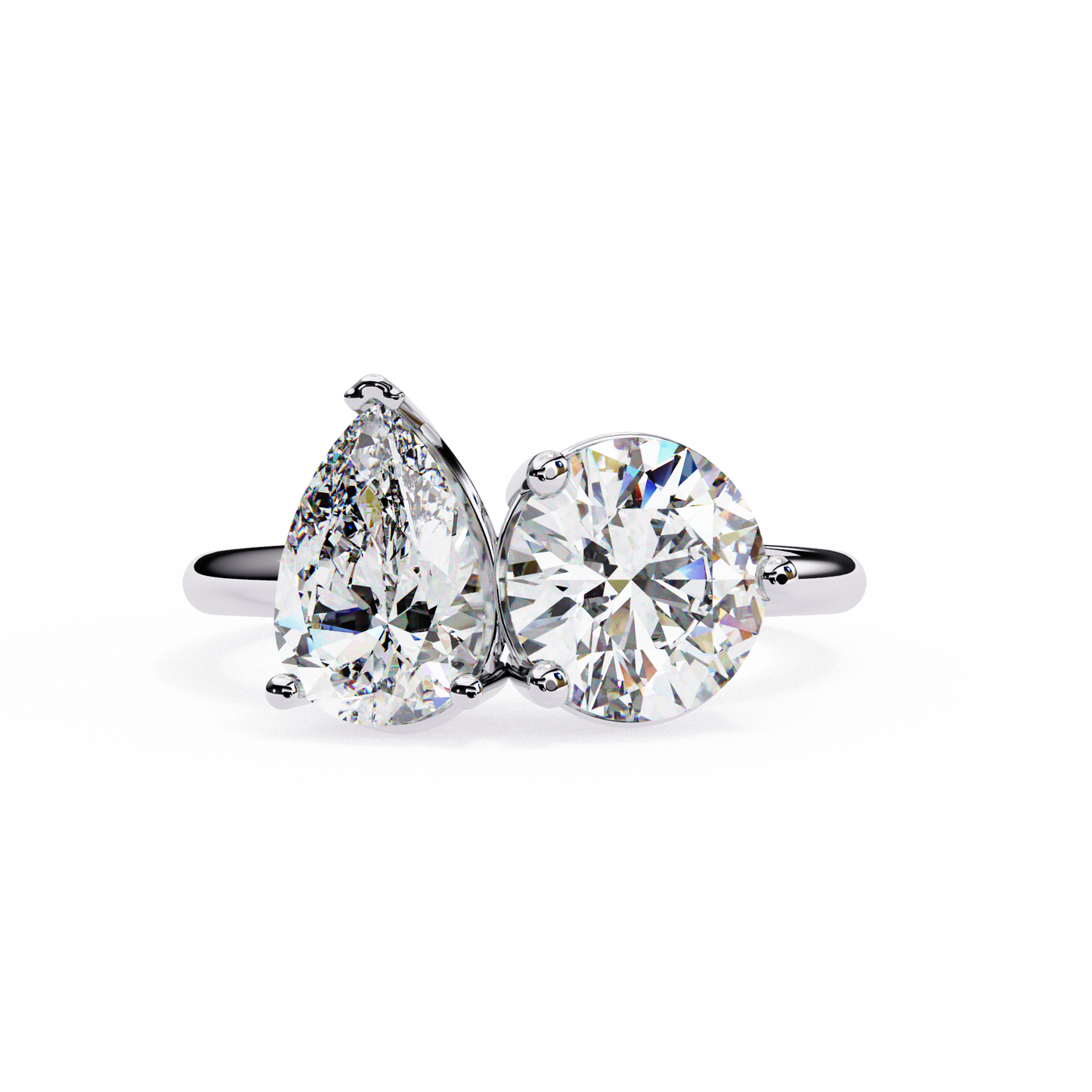 Round And Pear cut Lab Diamond Two Stone Ring
