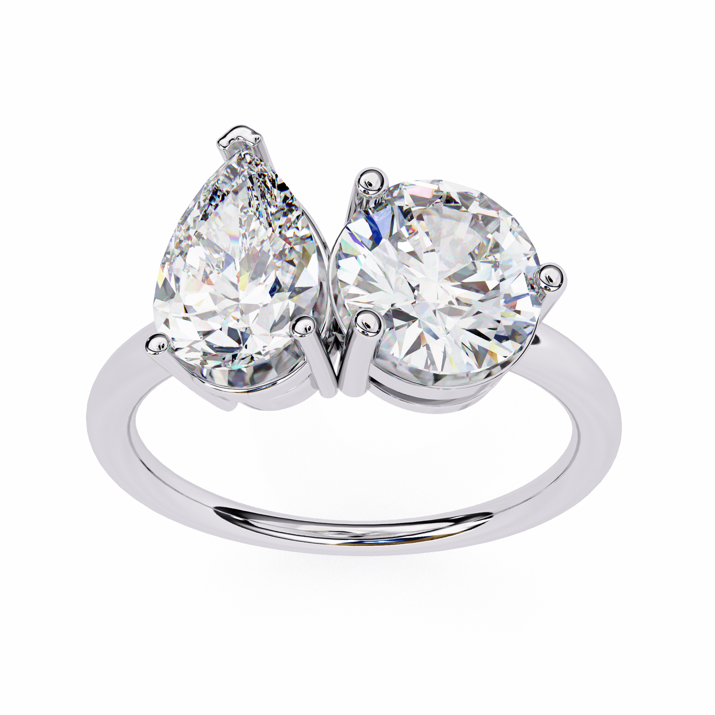 Round And Pear cut Lab Diamond Two Stone Ring