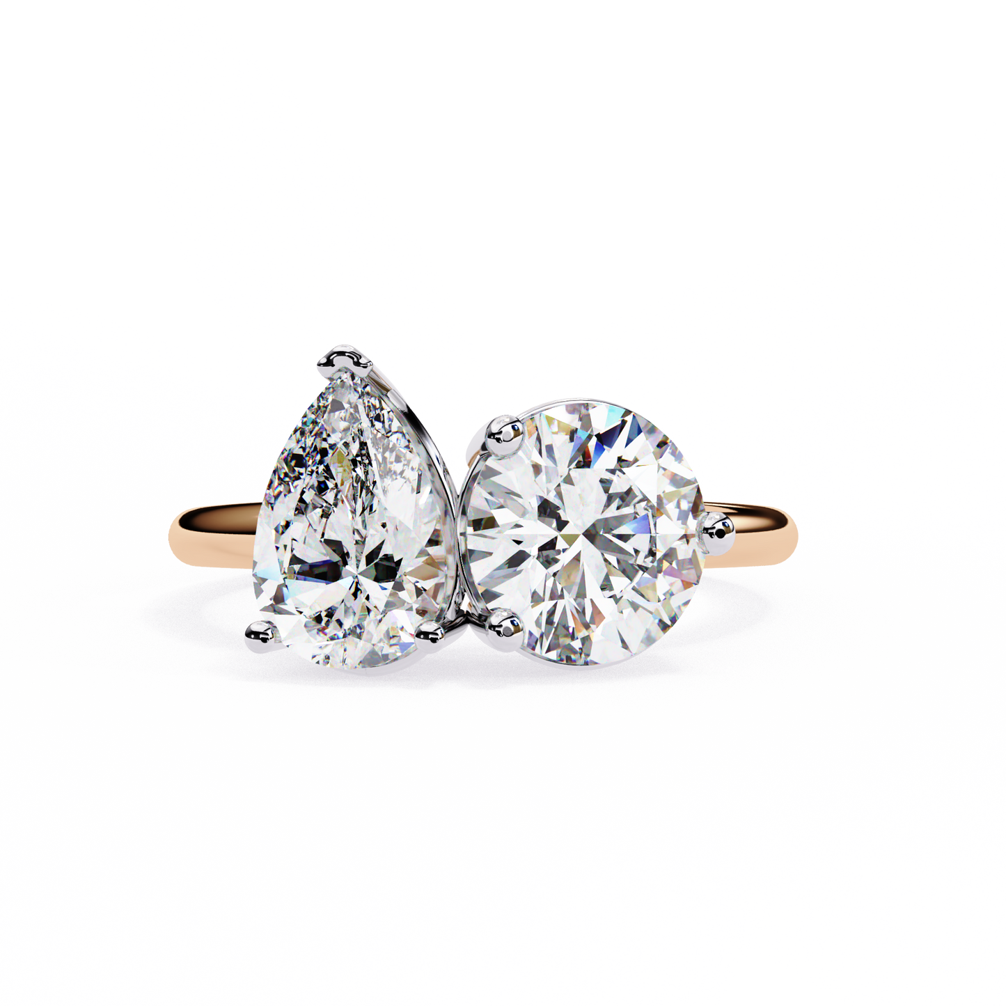 Round And Pear cut Lab Diamond Two Stone Ring