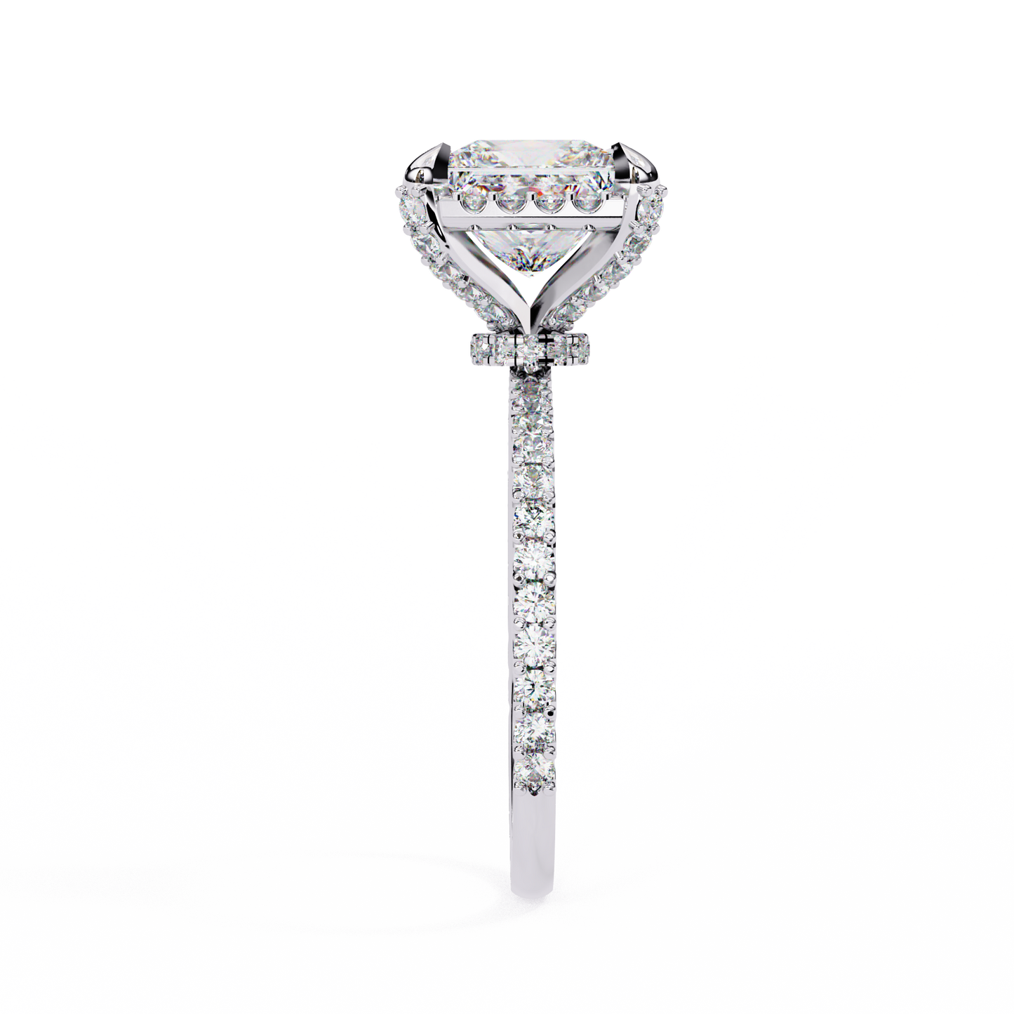 Princess and Round Diamond Halo Solitaire Ring