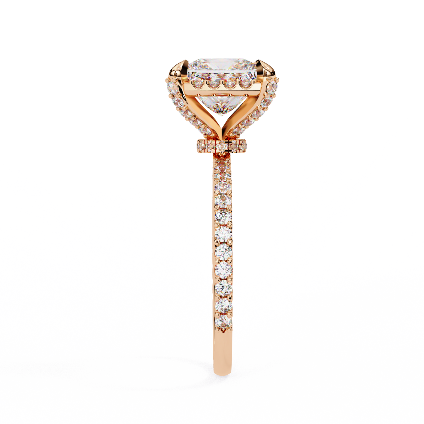 Princess and Round Diamond Halo Solitaire Ring