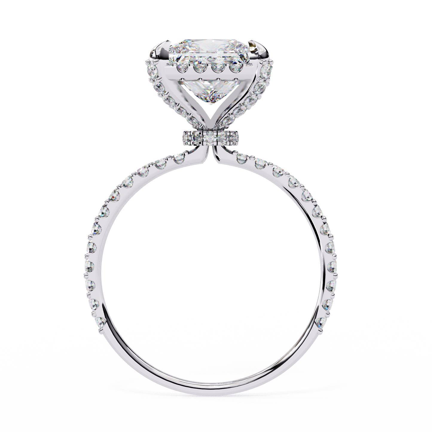 Princess and Round Diamond Halo Solitaire Ring