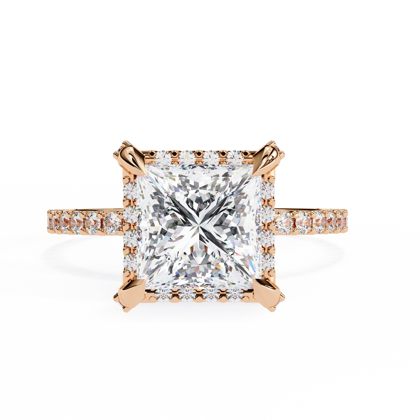 Princess and Round Diamond Halo Solitaire Ring