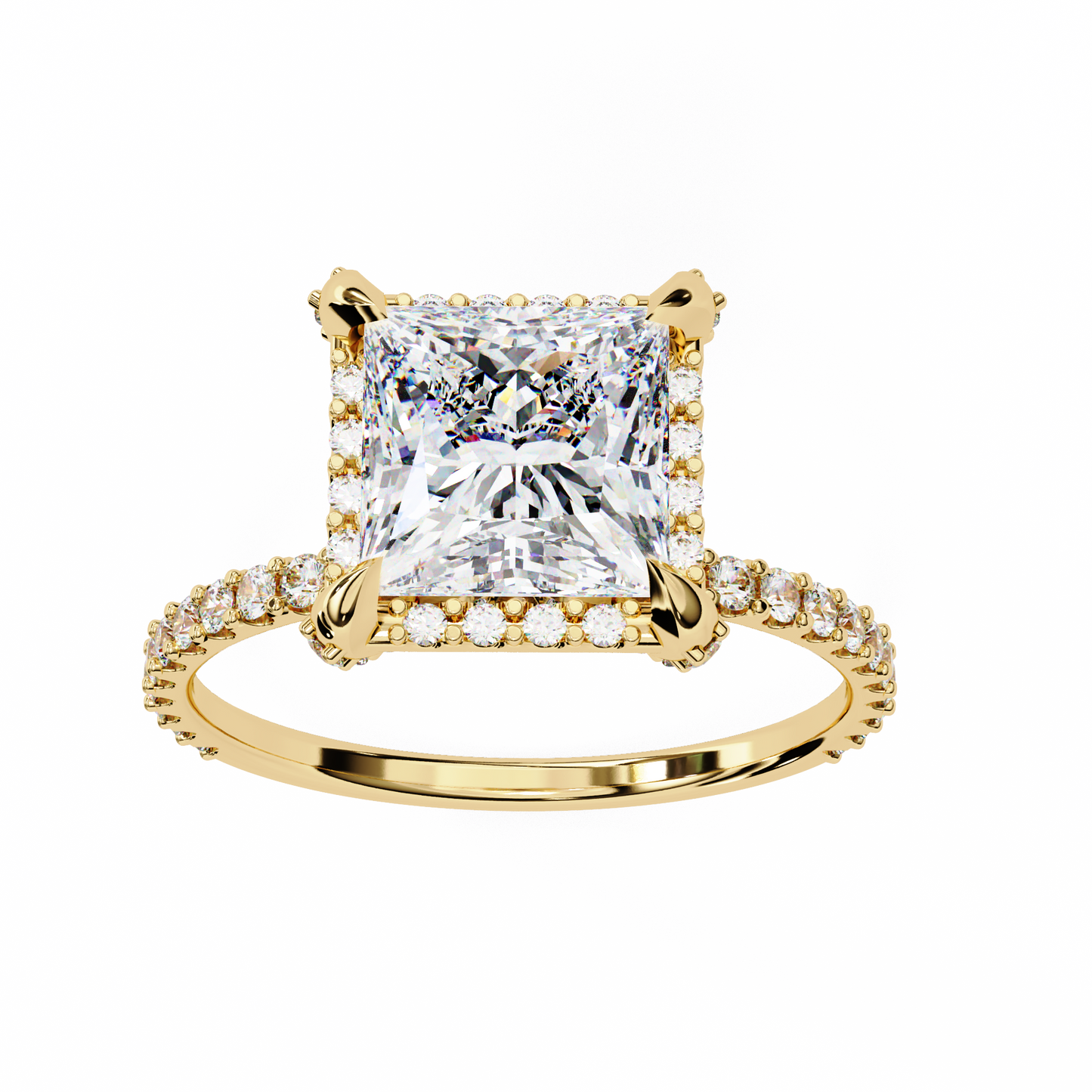 Princess and Round Diamond Halo Solitaire Ring