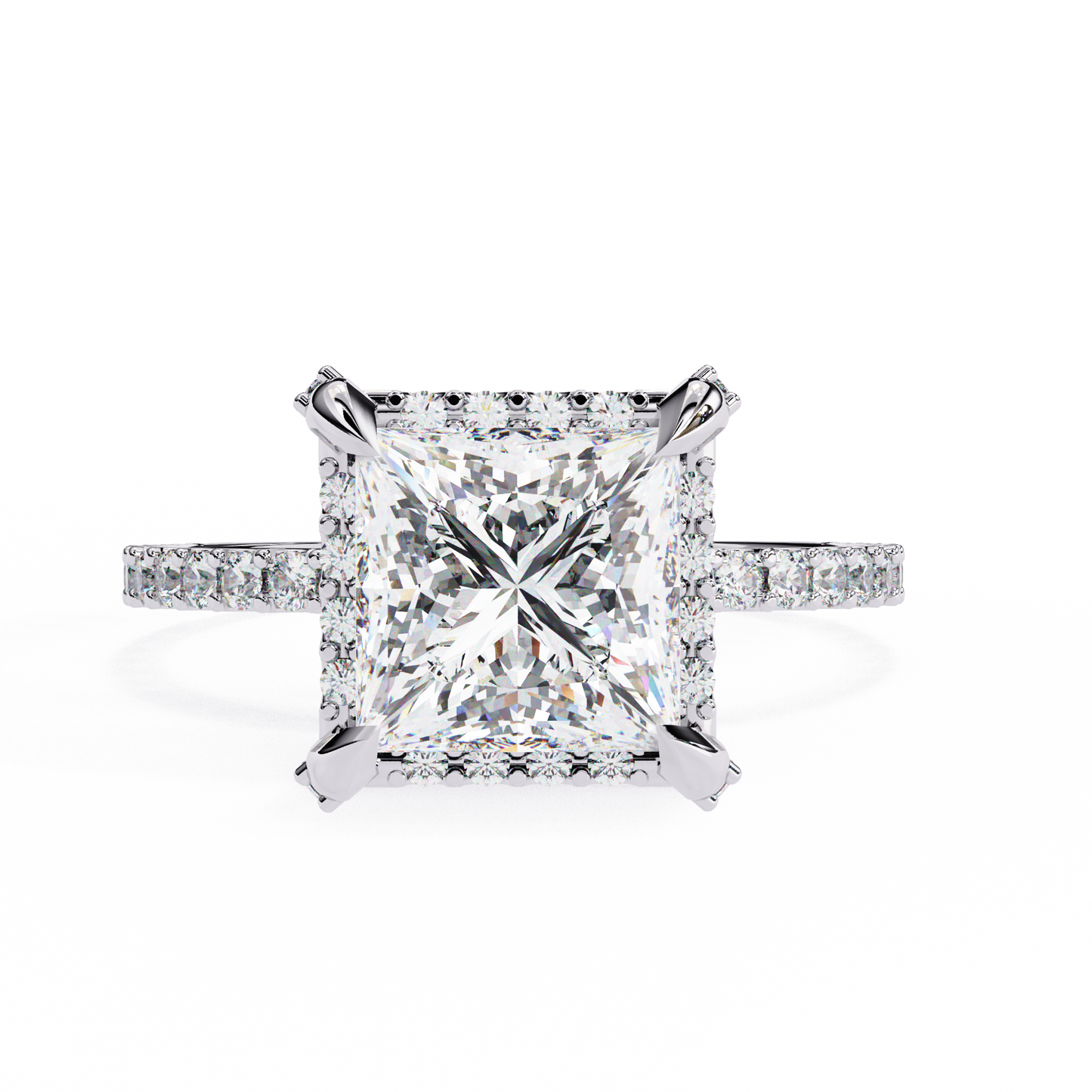 Princess and Round Diamond Halo Solitaire Ring