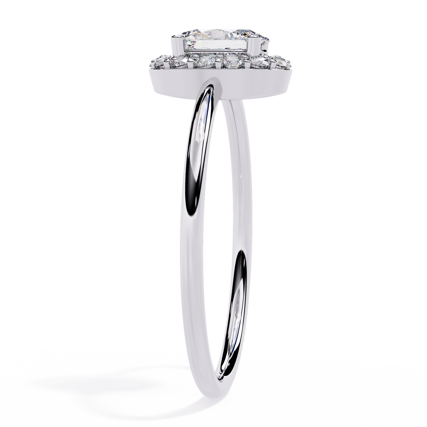 Oval and Round Cut Diamond Halo Solitaire Ring