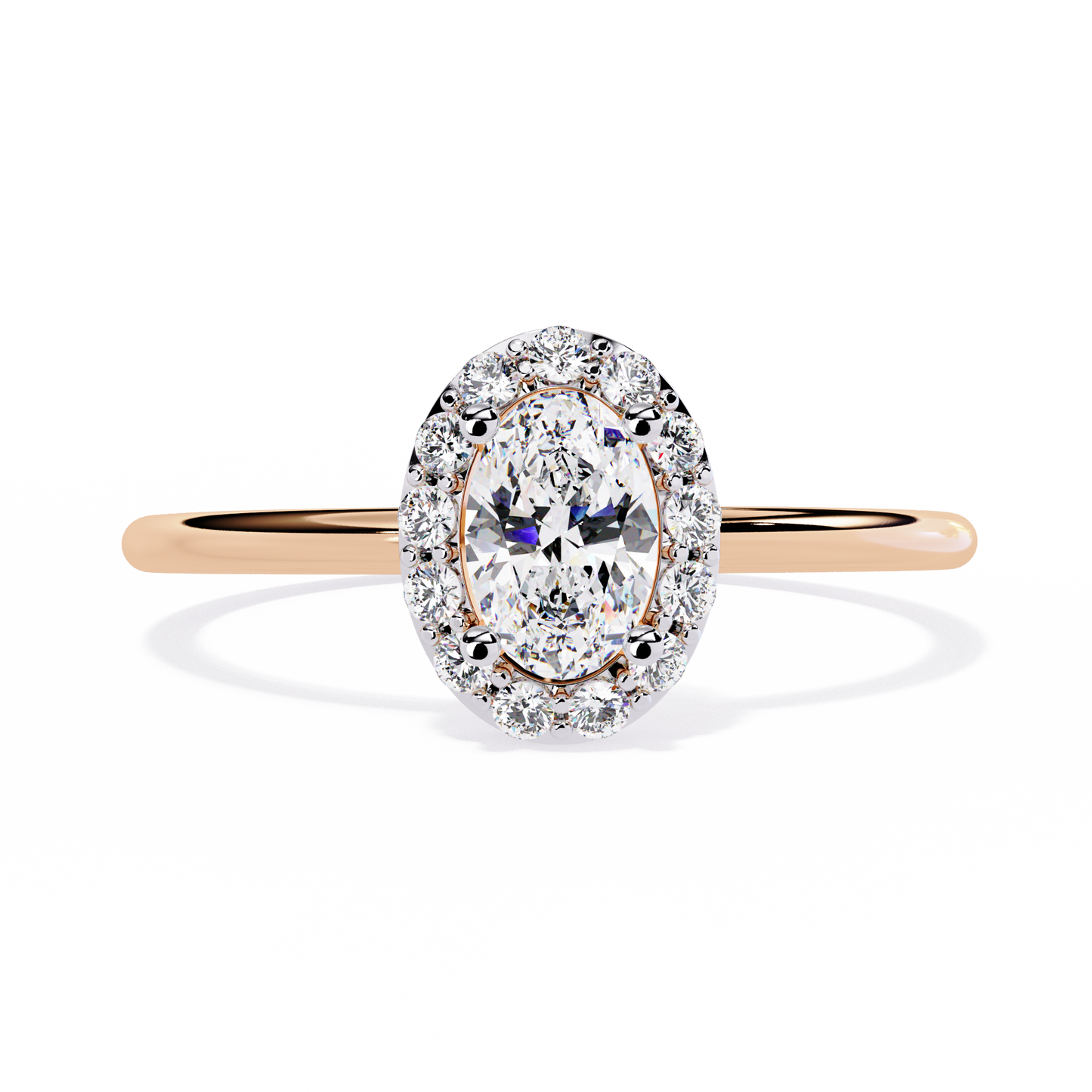 Oval and Round Cut Diamond Halo Solitaire Ring