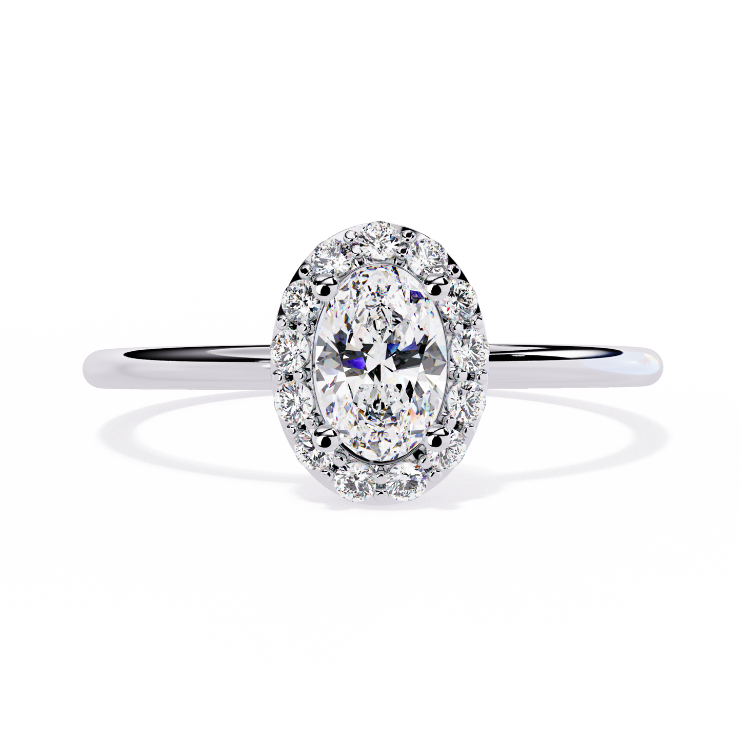 Oval and Round Cut Diamond Halo Solitaire Ring