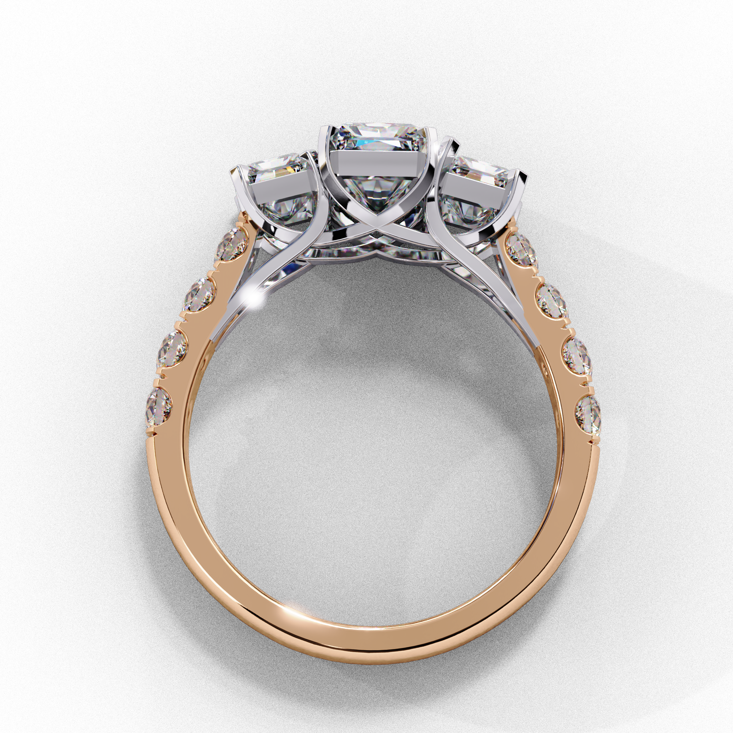 Emerald Cut Lab Diamond Three Stone Engagement Ring