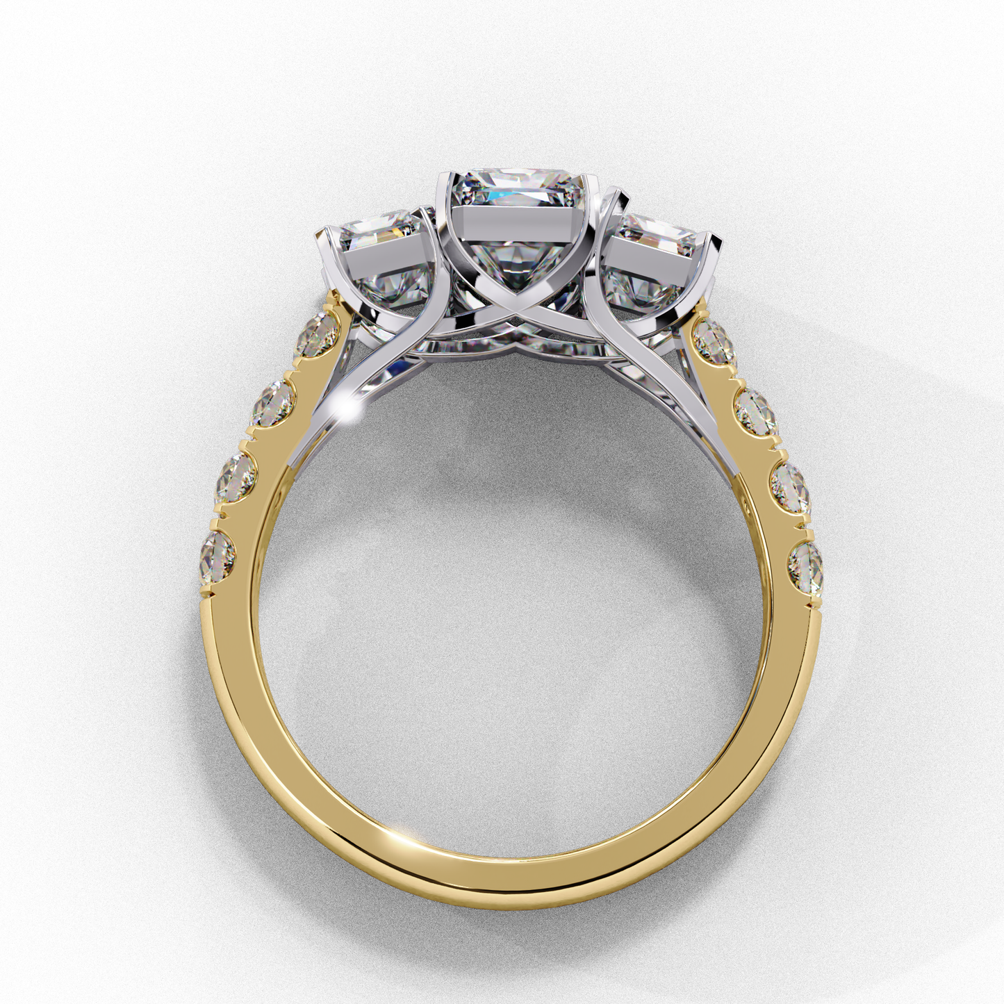 Emerald Cut Lab Diamond Three Stone Engagement Ring