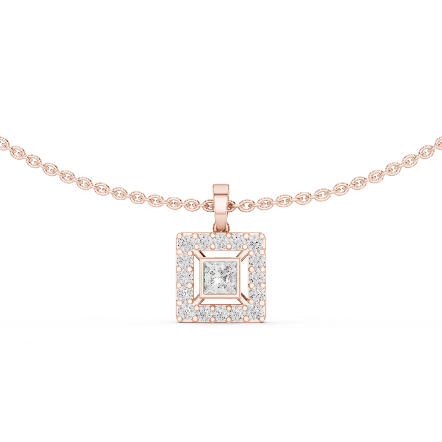 Princess Cut Lab Diamond Halo Pendant