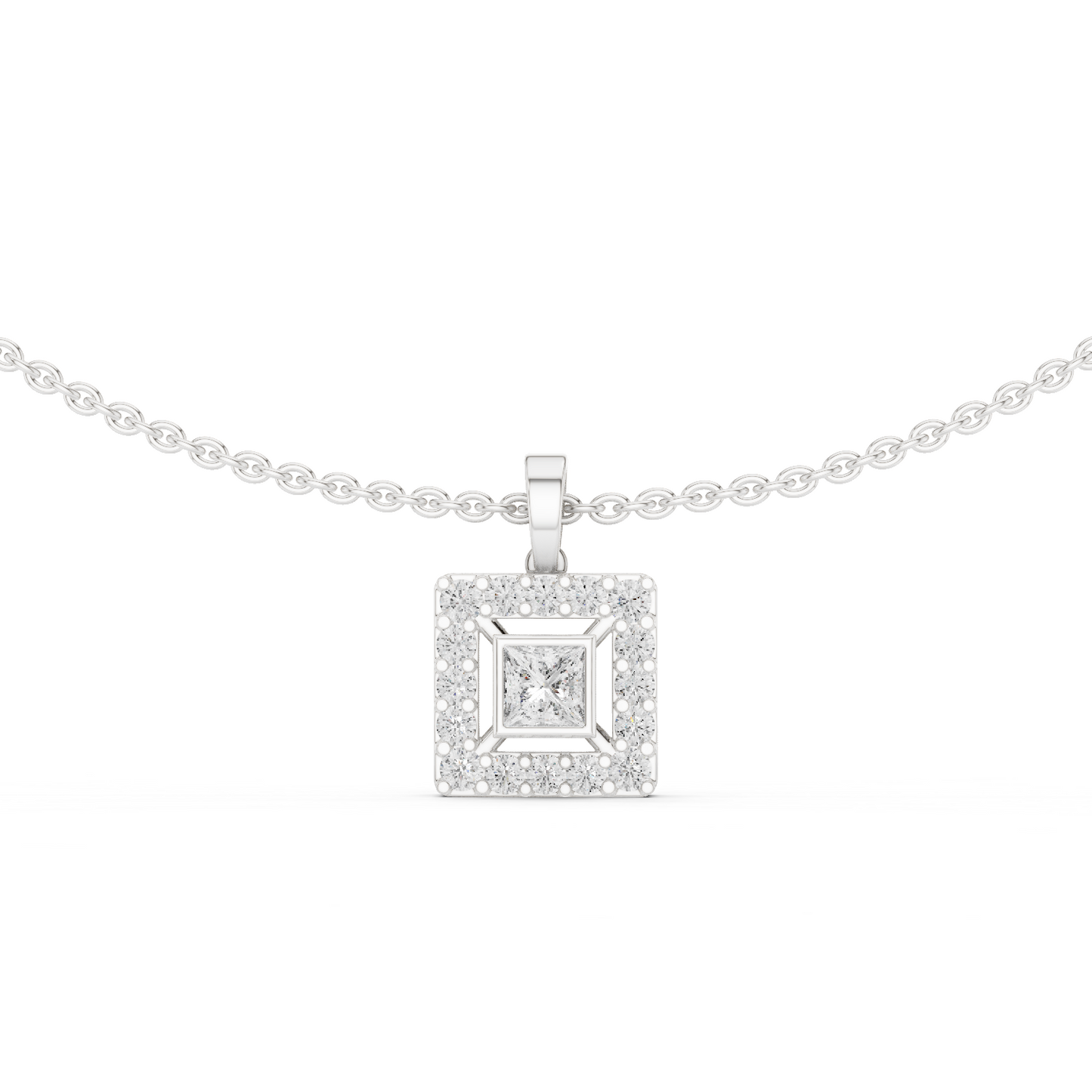 Princess Cut Lab Diamond Halo Pendant