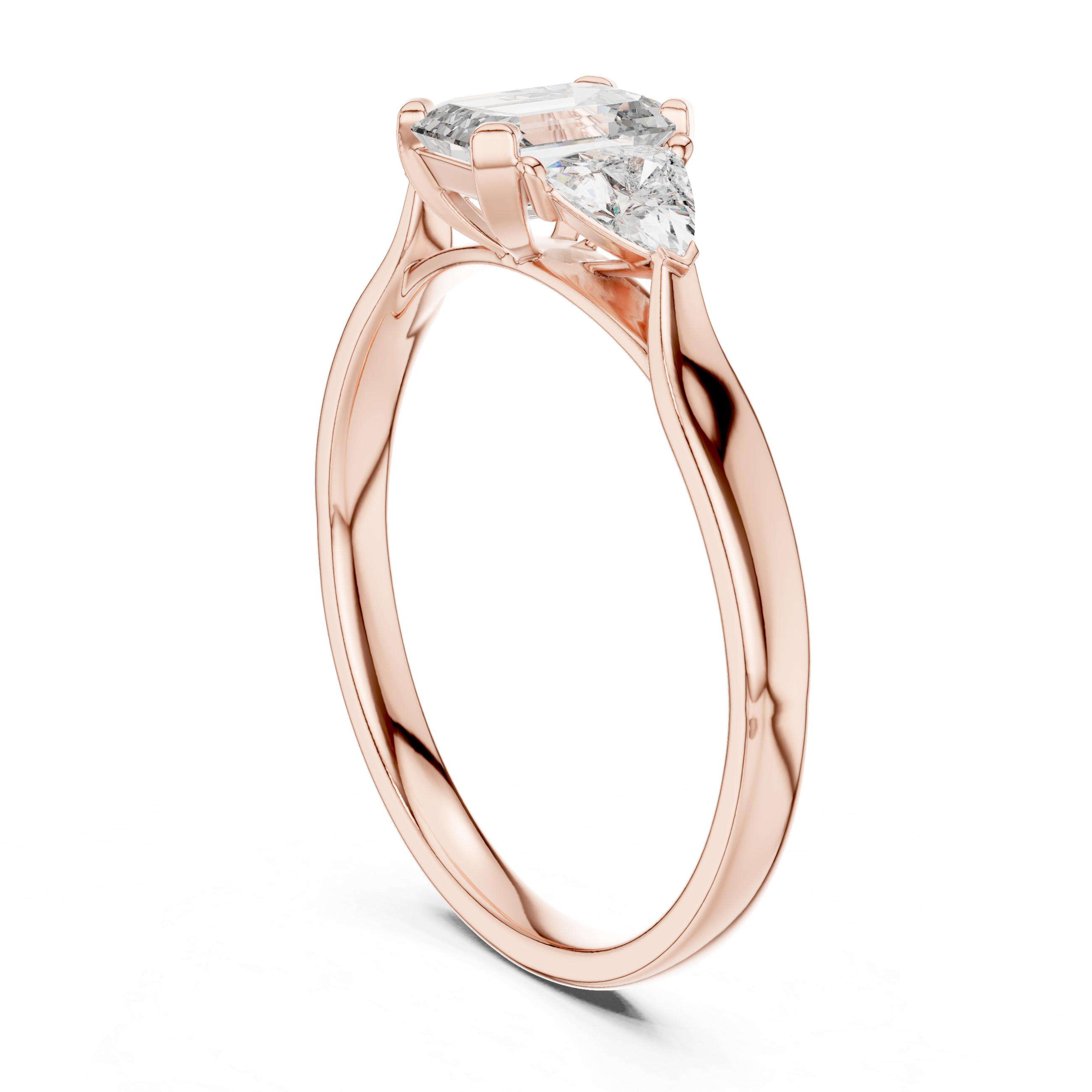 Emerald And Trillion Cut Three stone Ring