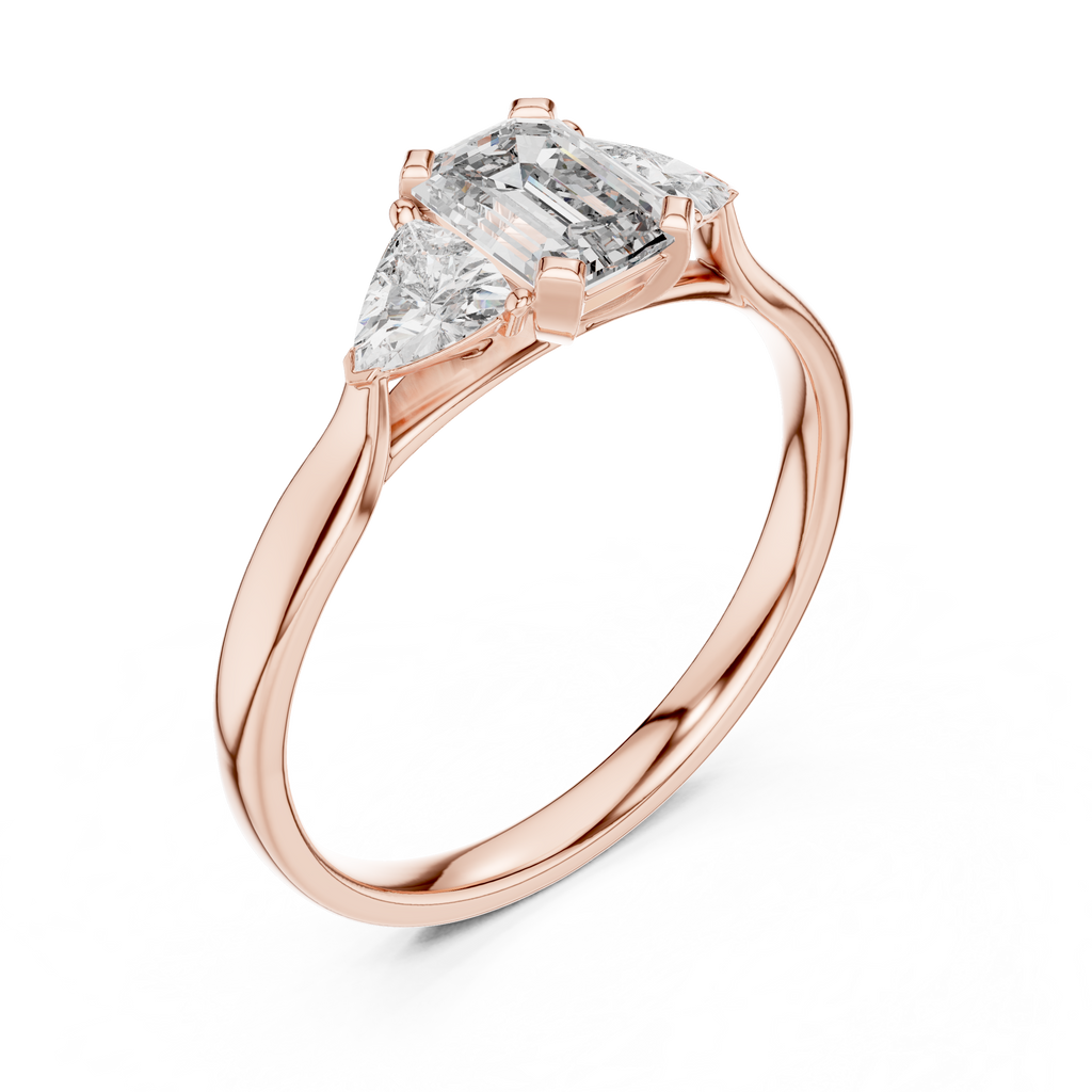 Emerald And Trillion Cut Three stone Ring