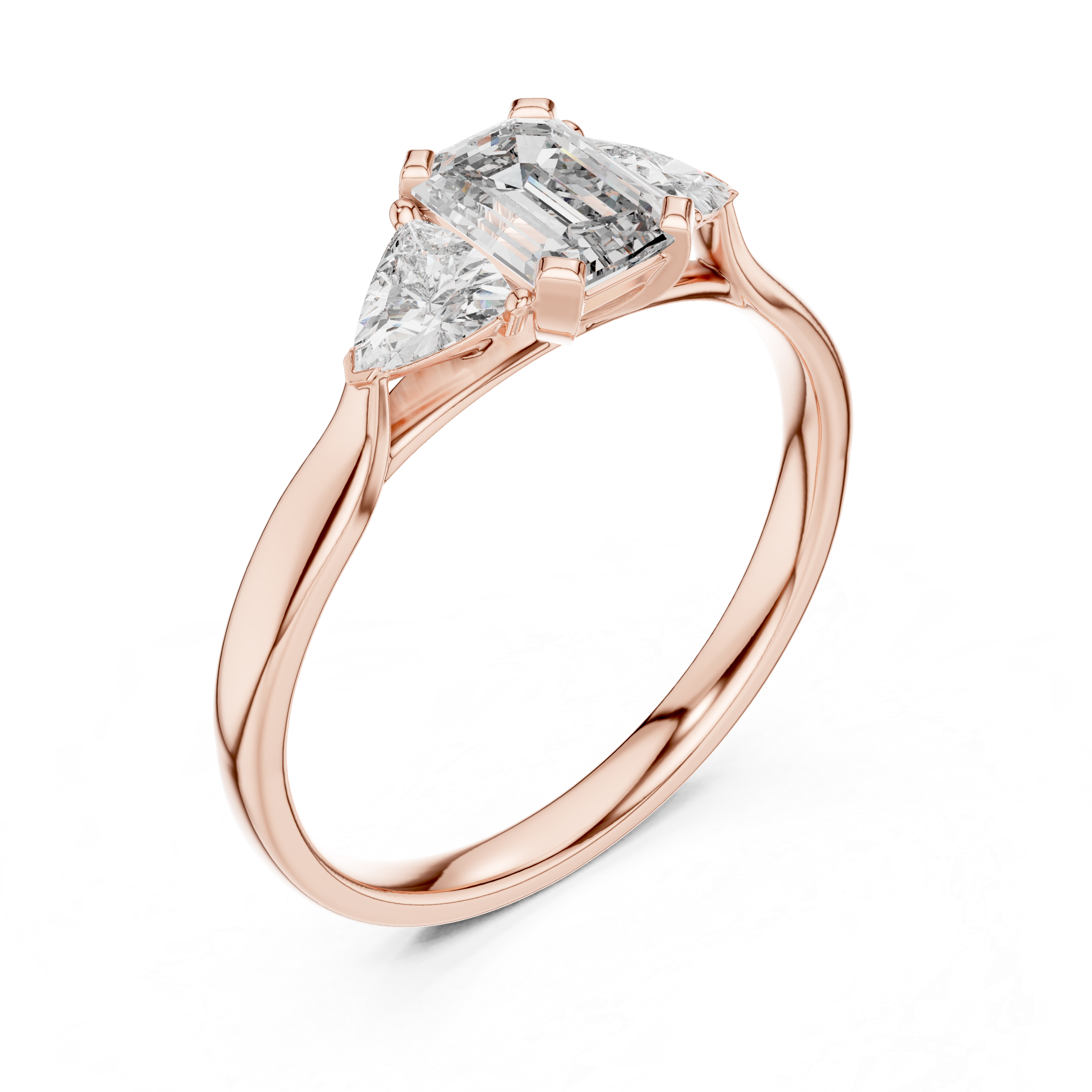 Emerald And Trillion Cut Three stone Ring