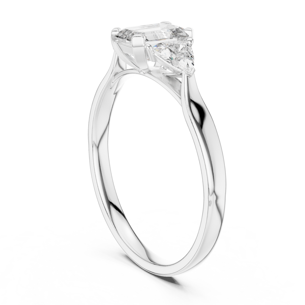 Emerald And Trillion Cut Three stone Ring