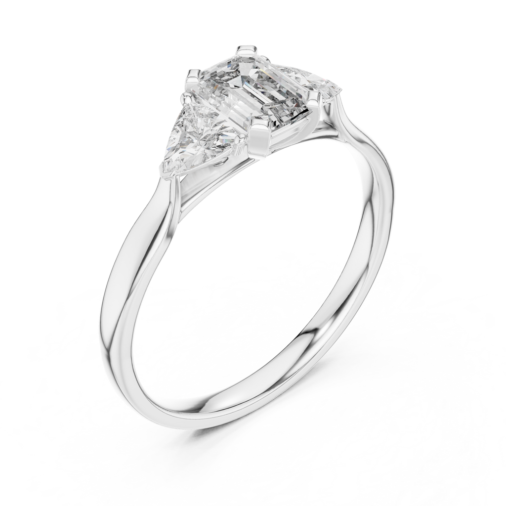 Emerald And Trillion Cut Three stone Ring