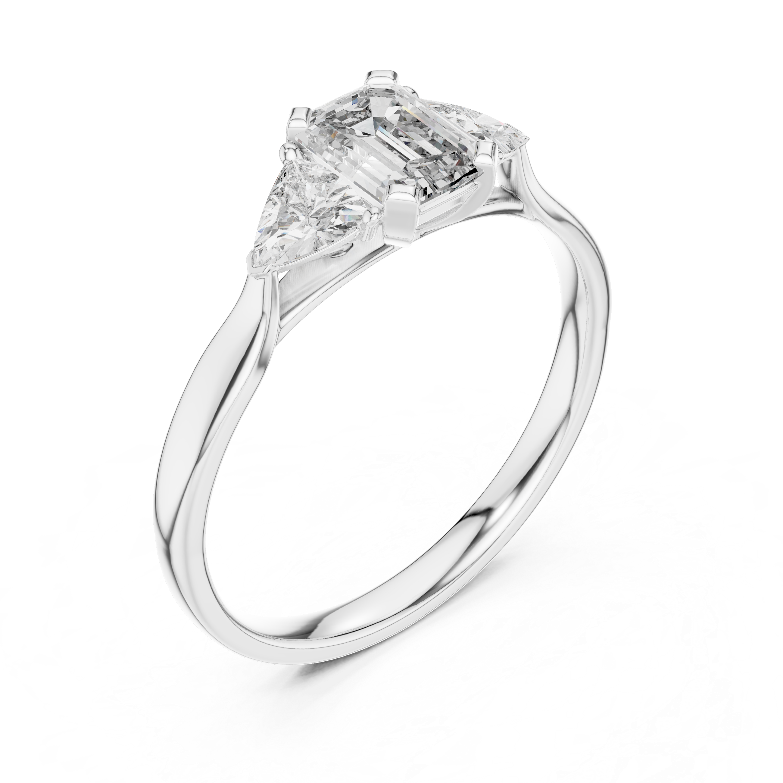 Emerald And Trillion Cut Three stone Ring