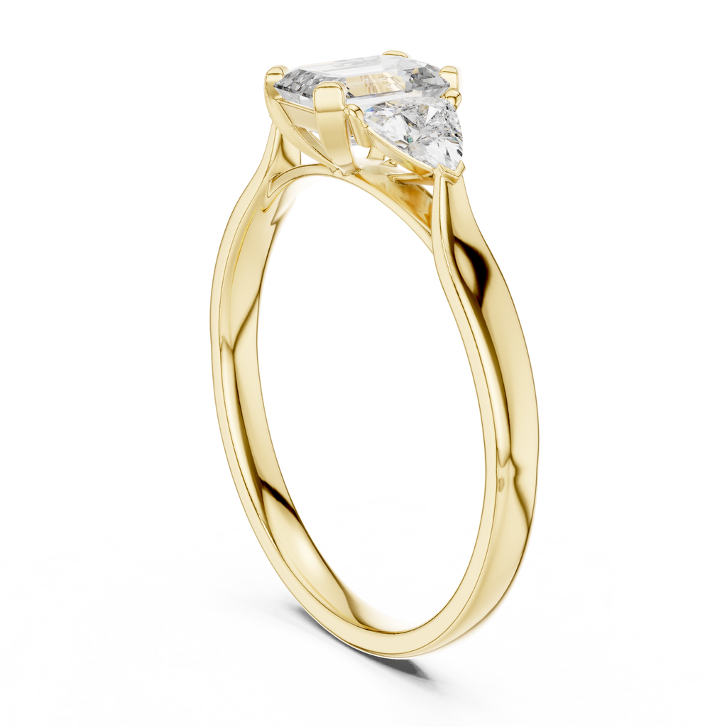 Emerald And Trillion Cut Three stone Ring