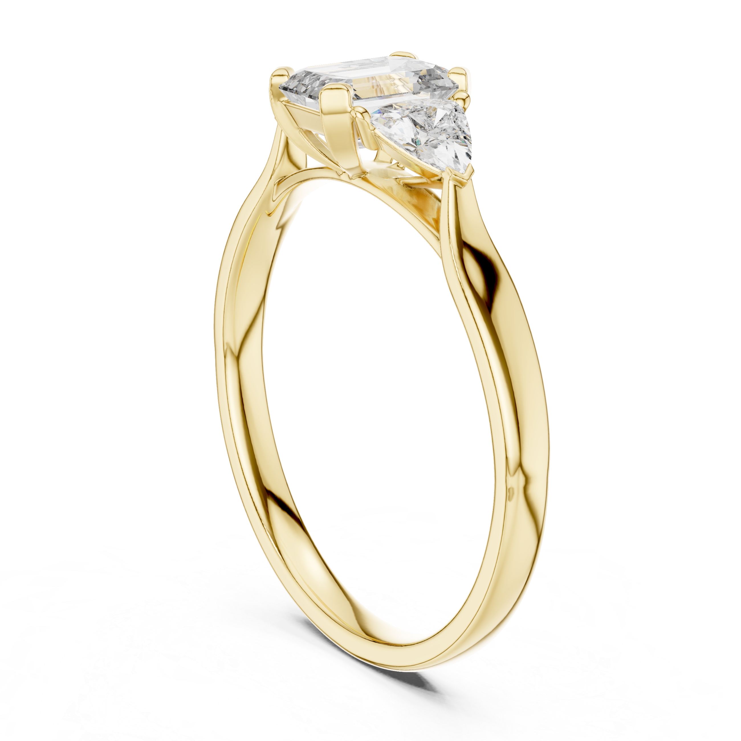 Emerald And Trillion Cut Three stone Ring