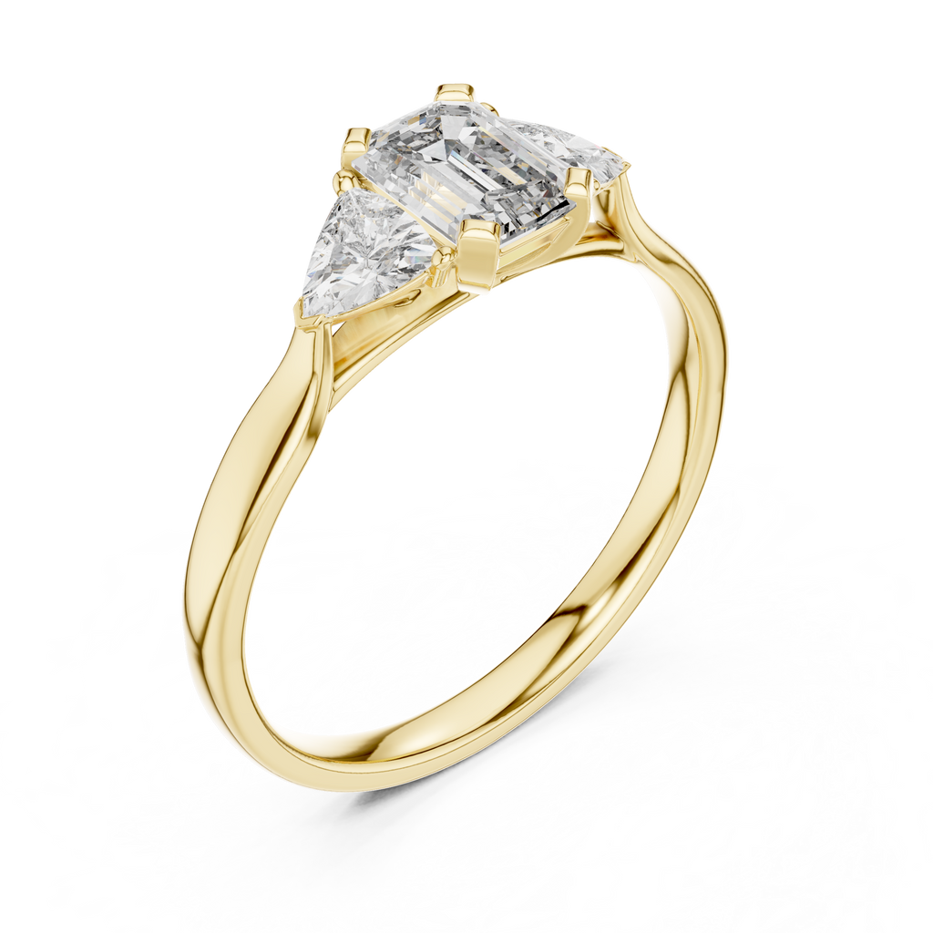 Emerald And Trillion Cut Three stone Ring