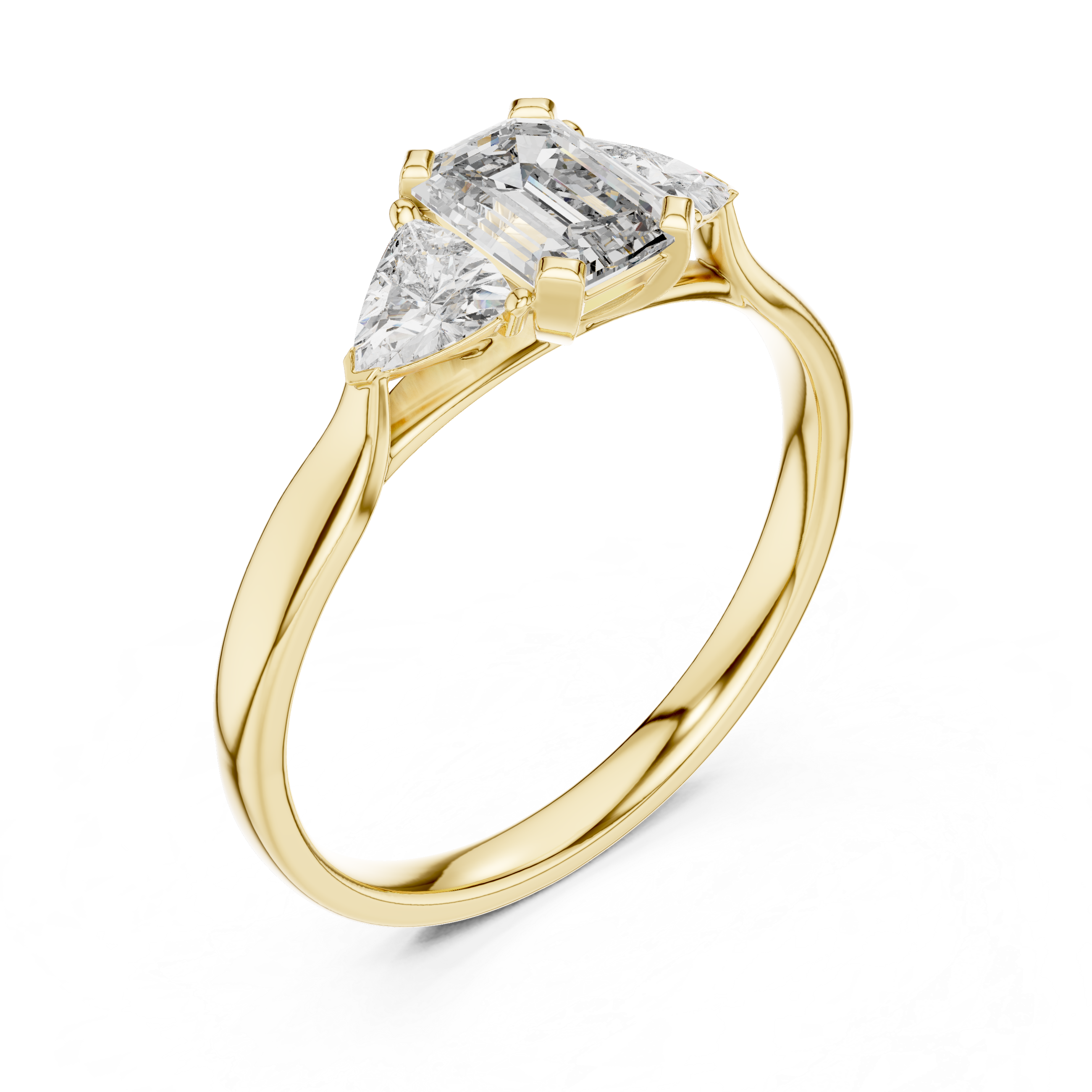 Emerald And Trillion Cut Three stone Ring