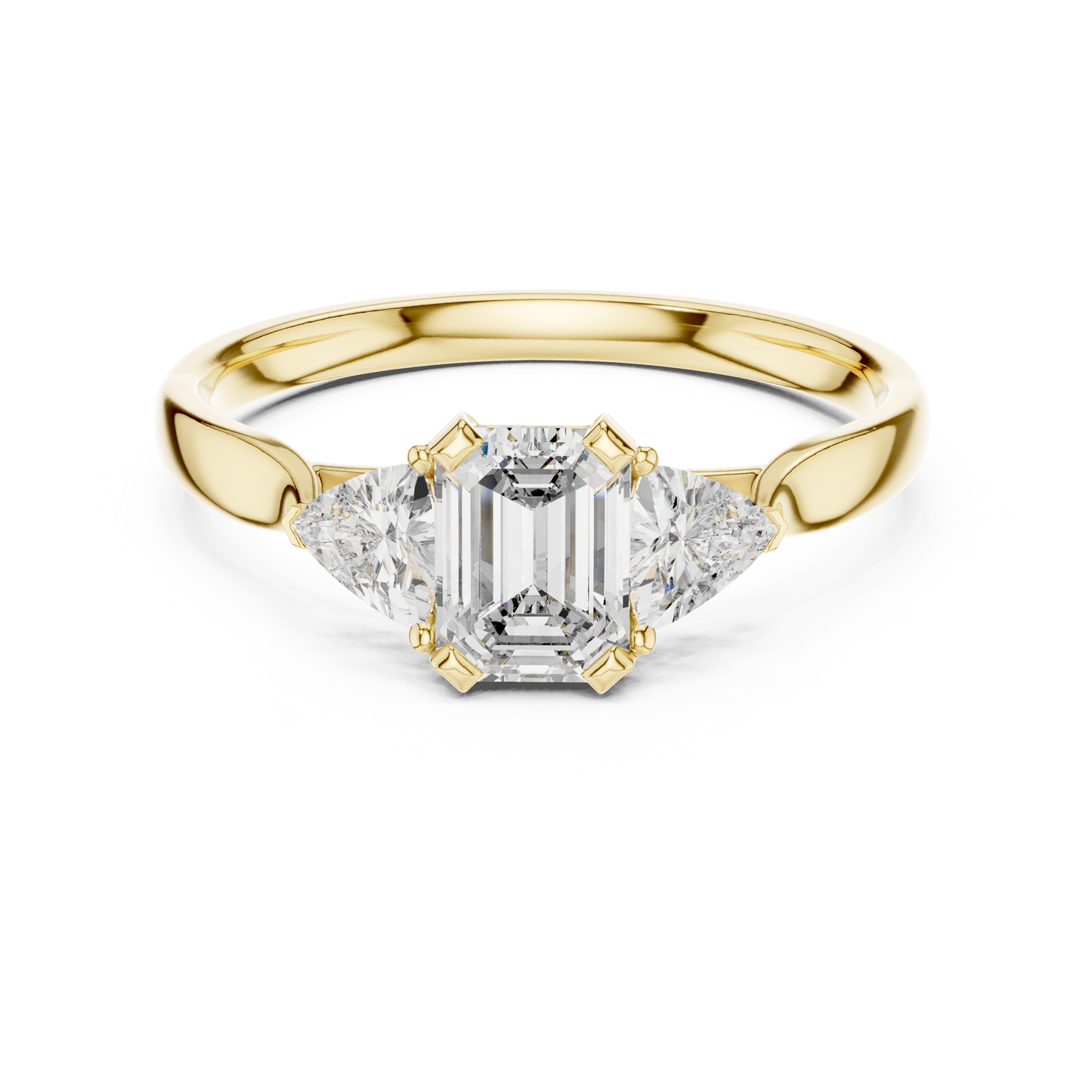 Emerald And Trillion Cut Three stone Ring