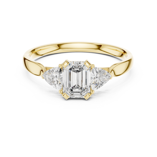Emerald And Trillion Cut Three stone Ring