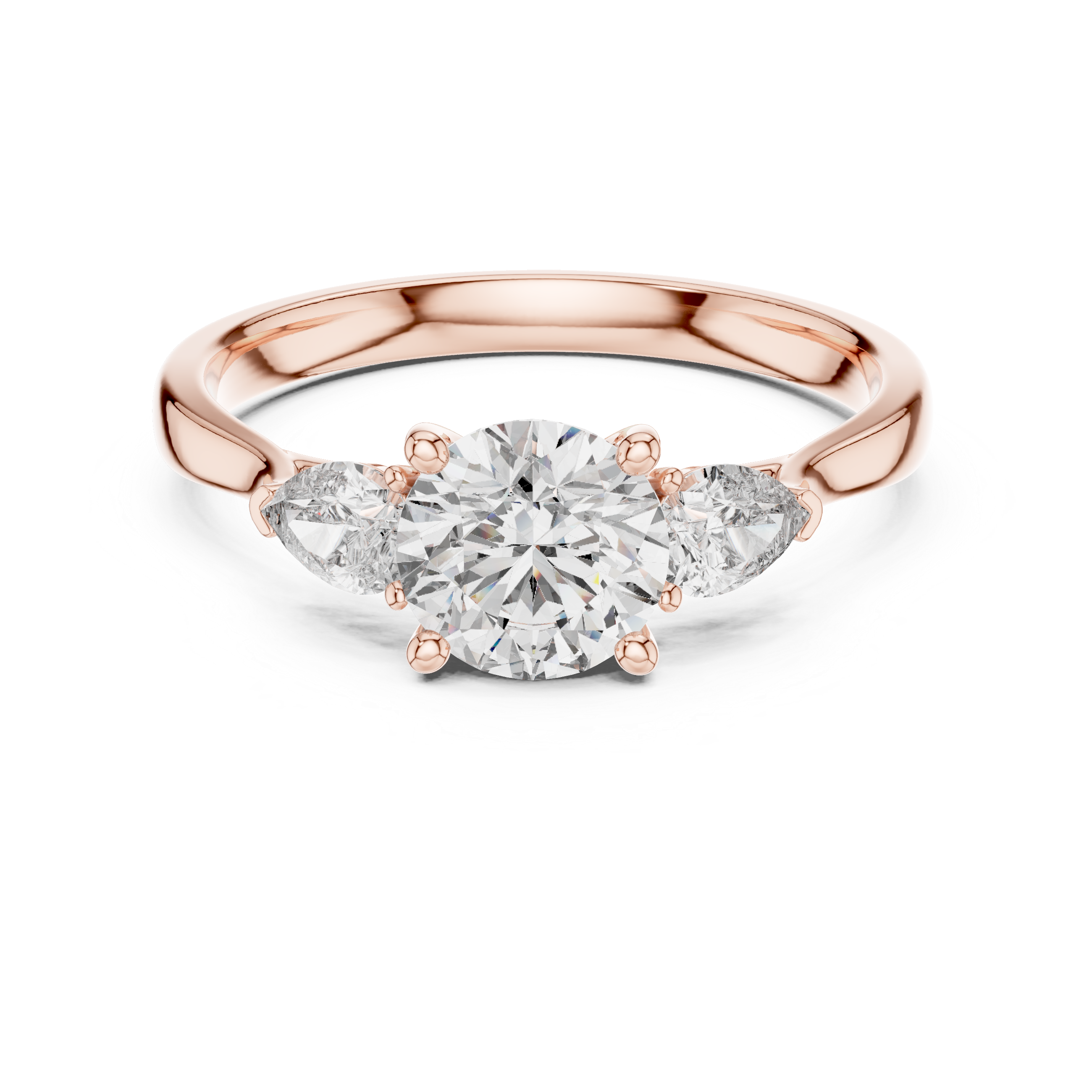 Round and Pear Diamond Three Stone Ring