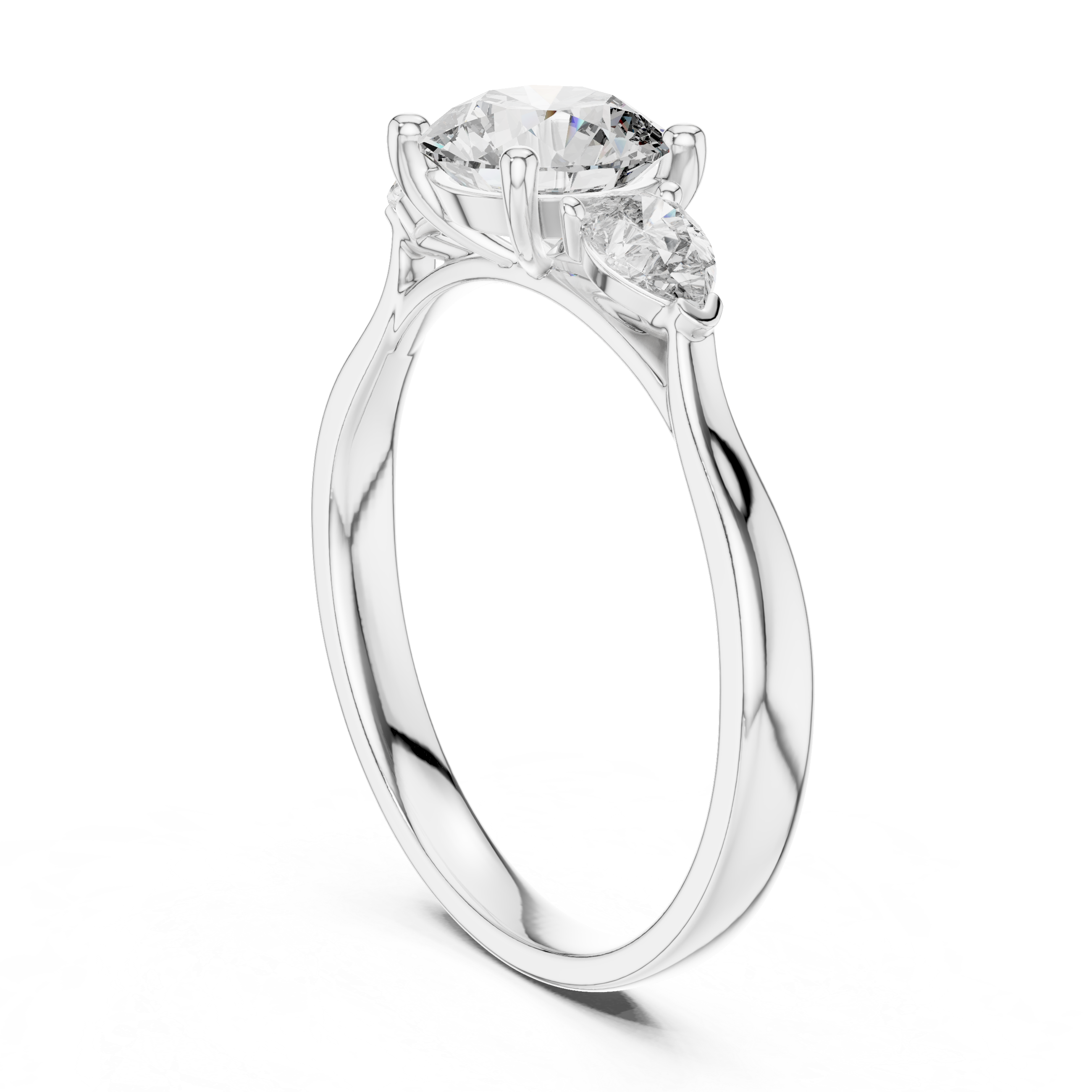 Round and Pear Diamond Three Stone Ring