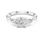 Round and Pear Diamond Three Stone Ring