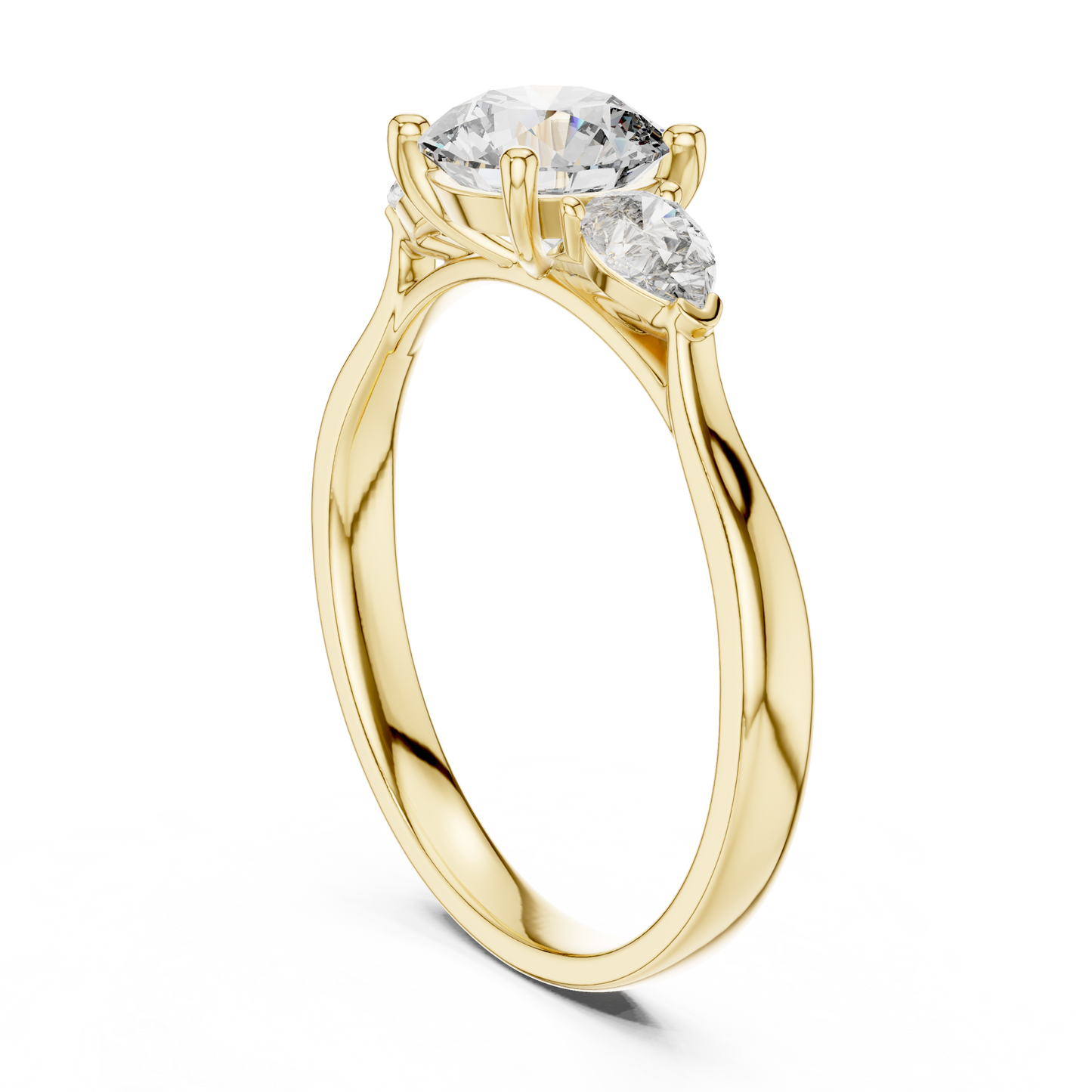 Round and Pear Diamond Three Stone Ring