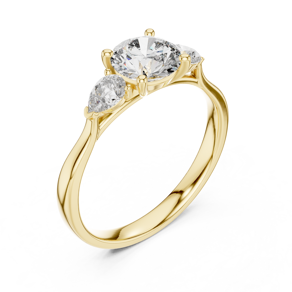 Round and Pear Diamond Three Stone Ring