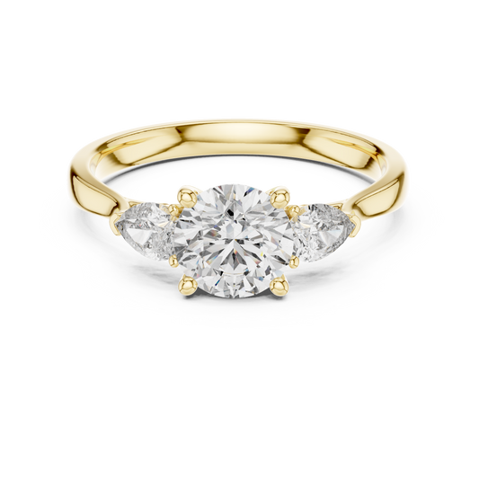 Round and Pear Diamond Three Stone Ring