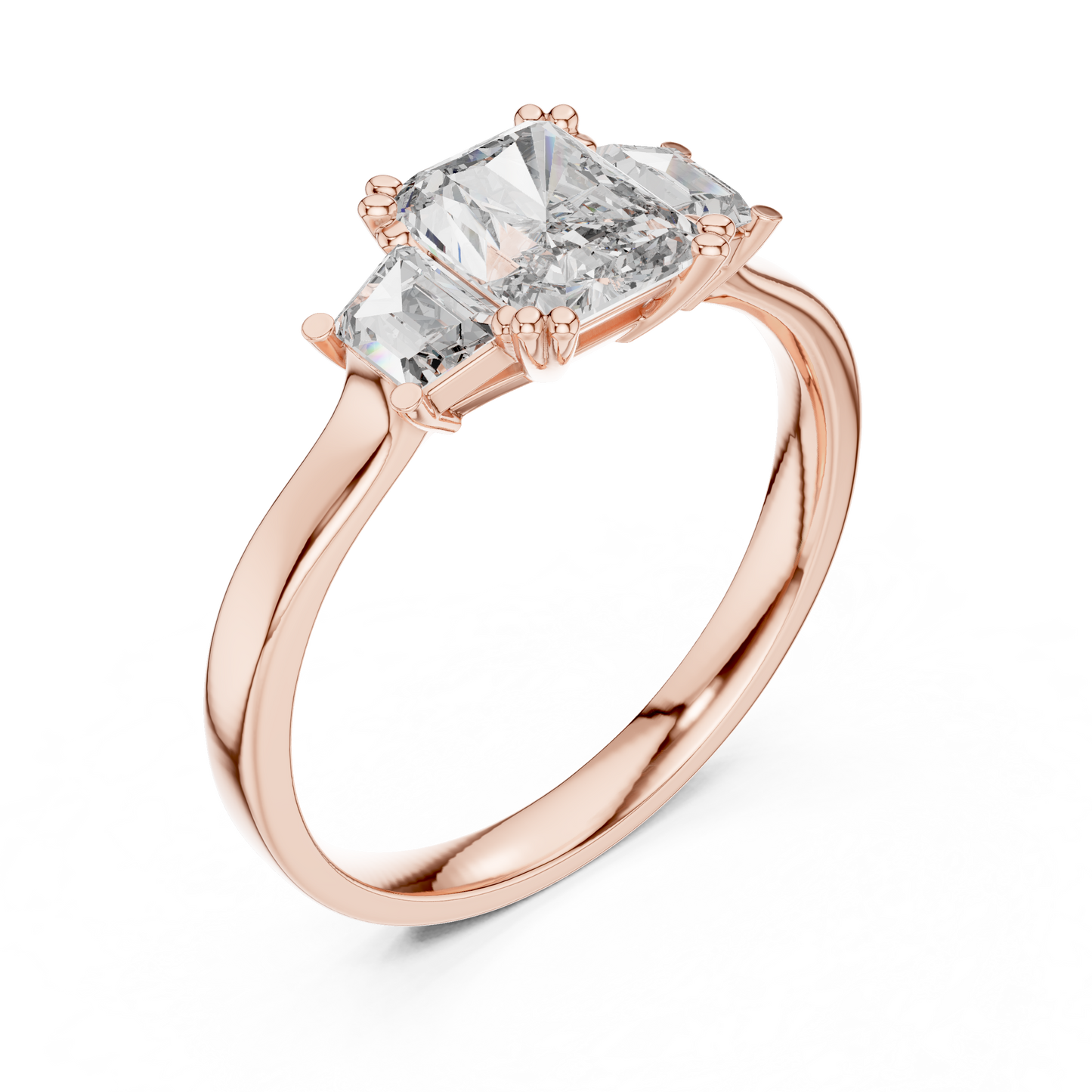 1 Carat Radiant Lab Diamond Three Stone Ring