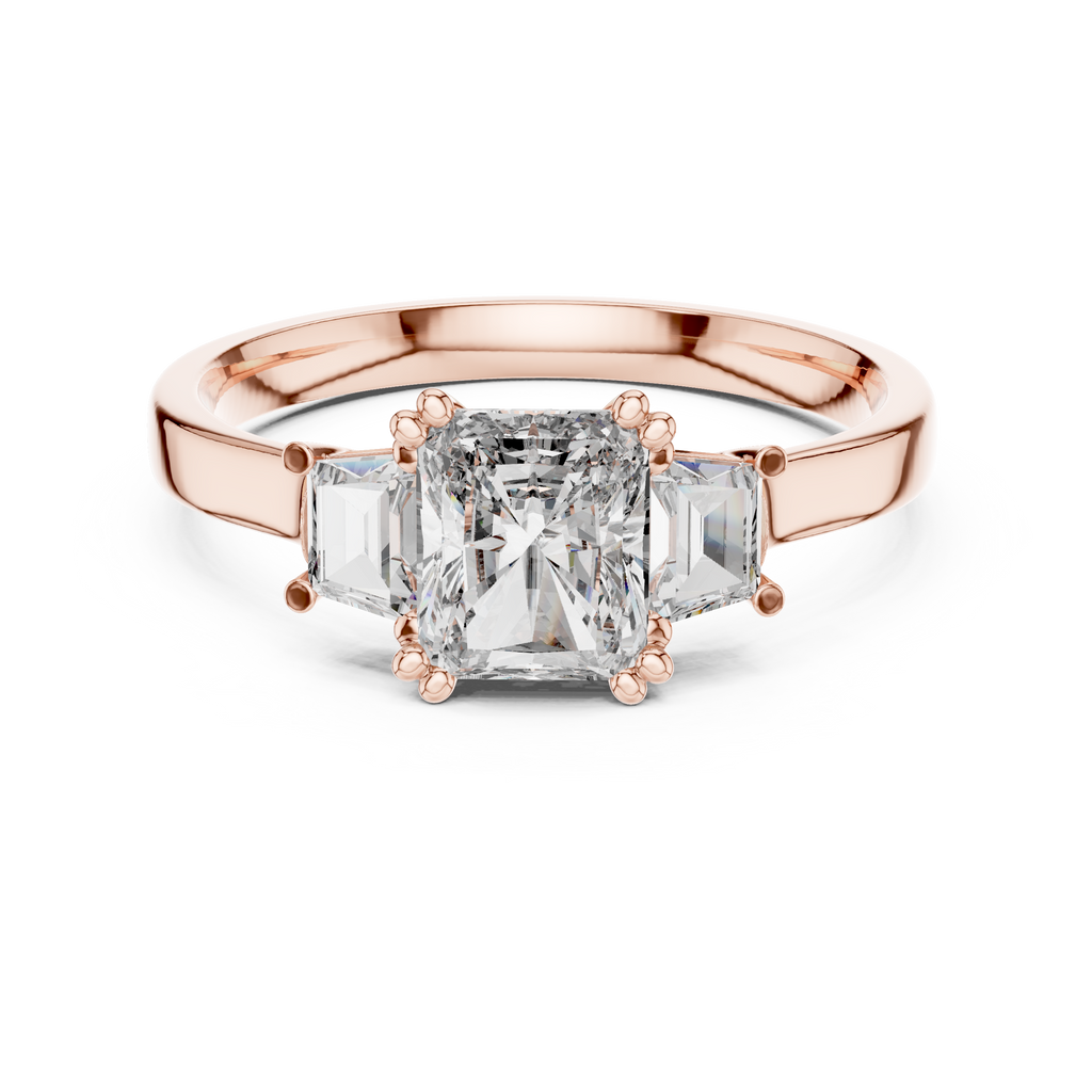 1 Carat Radiant Lab Diamond Three Stone Ring