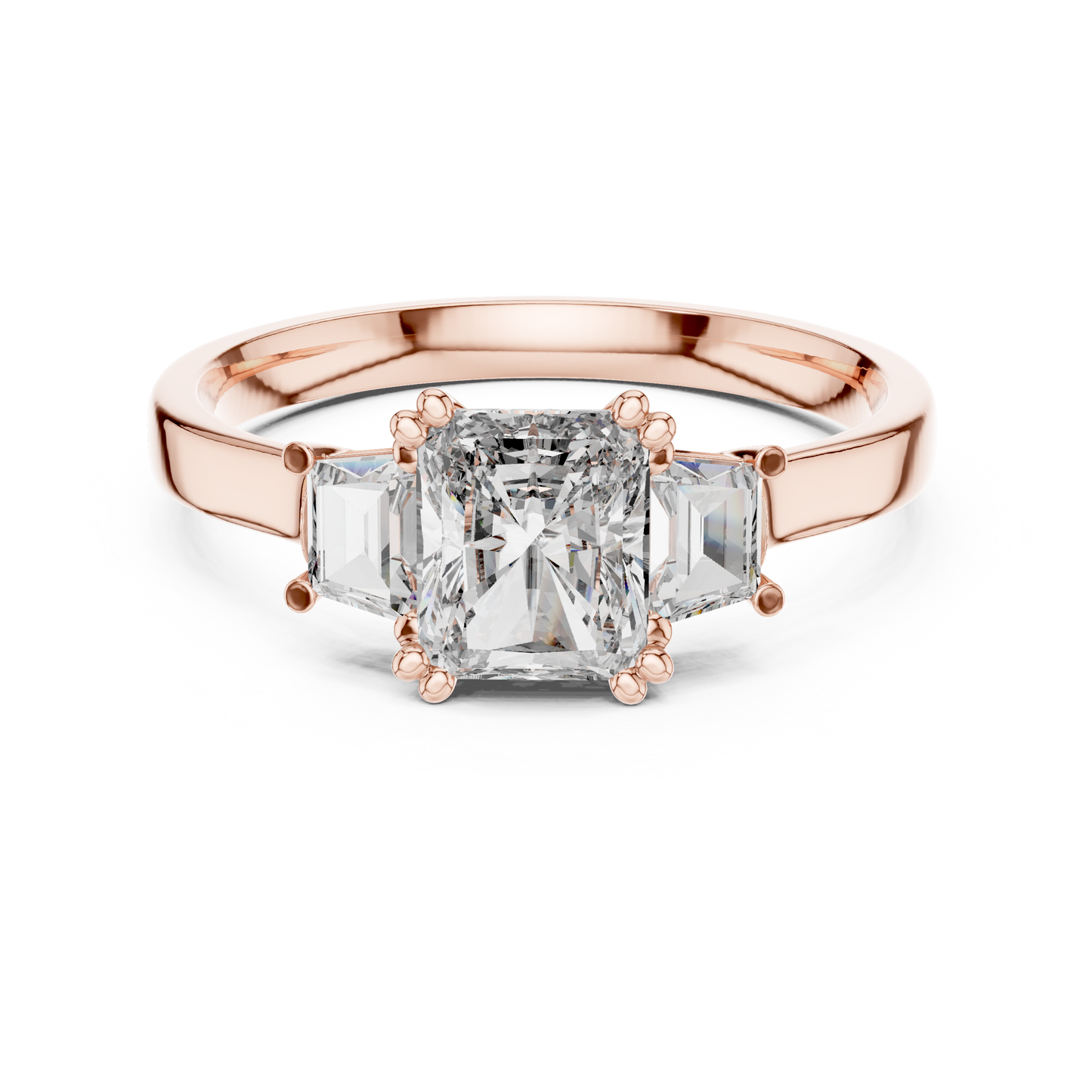 1 Carat Radiant Lab Diamond Three Stone Ring